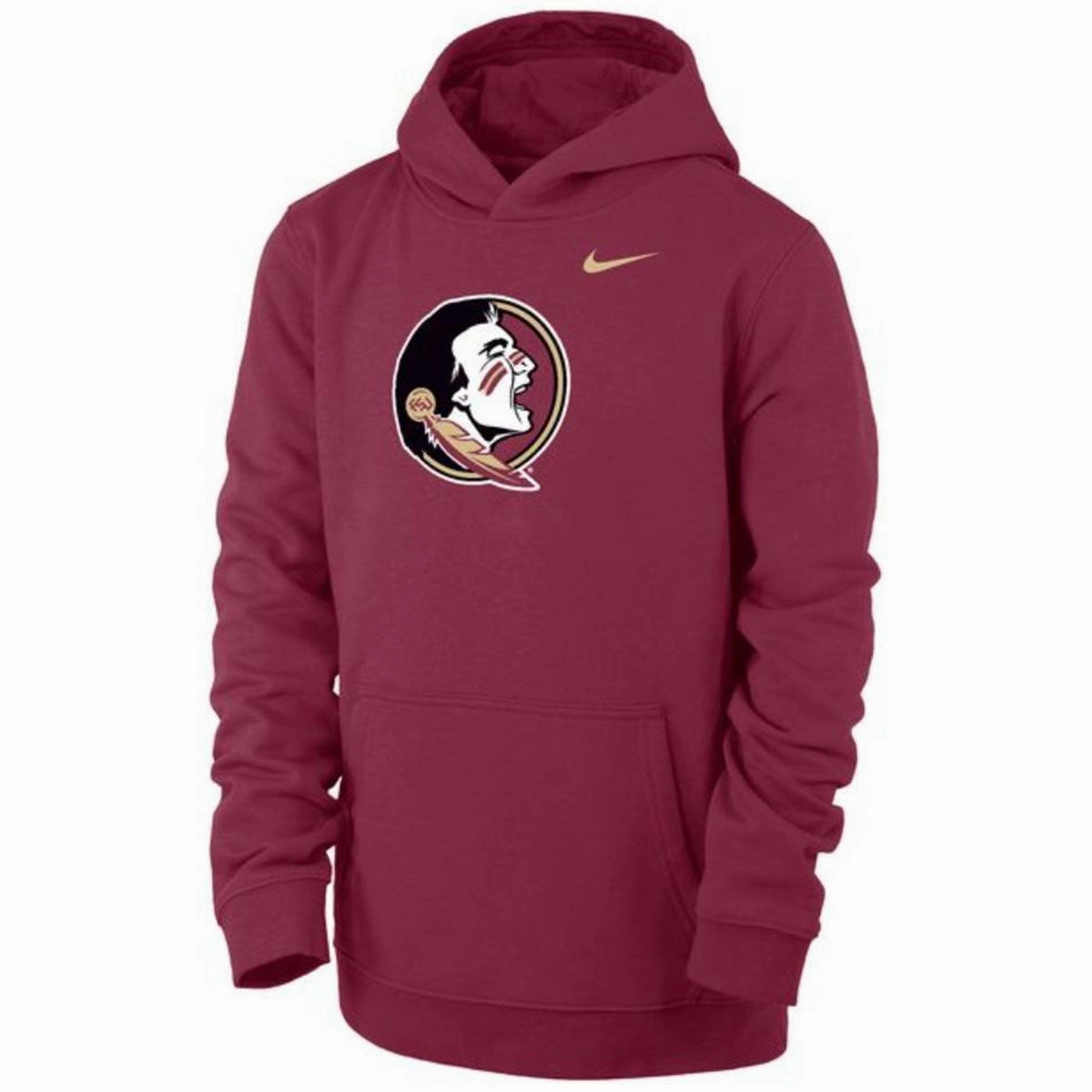 Nike Youth Seminole Logo Club Fleece Hood - Garnet Stand Collar Cold Days