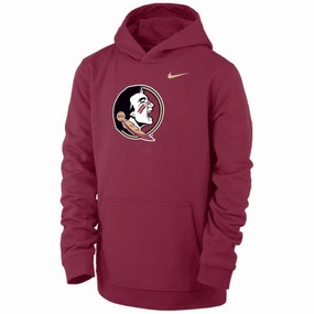 Functional Fit Hypoallergenic Fabric Blend Nike Youth Seminole Logo Club Fleece Hood - Garnet