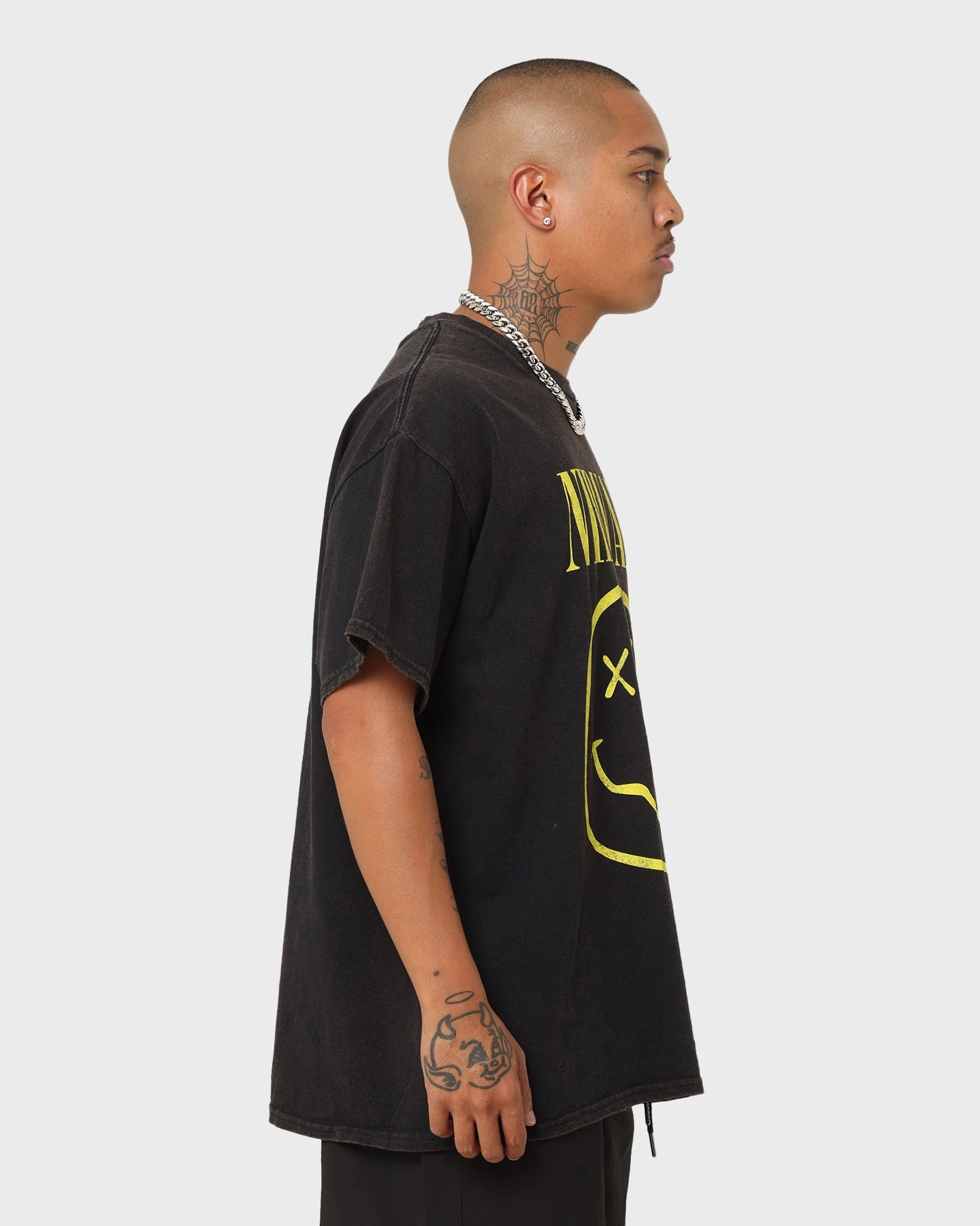 Nirvana Smiley Vintage Tee Washed Black DoubleLayeredCollar LightweightBlend