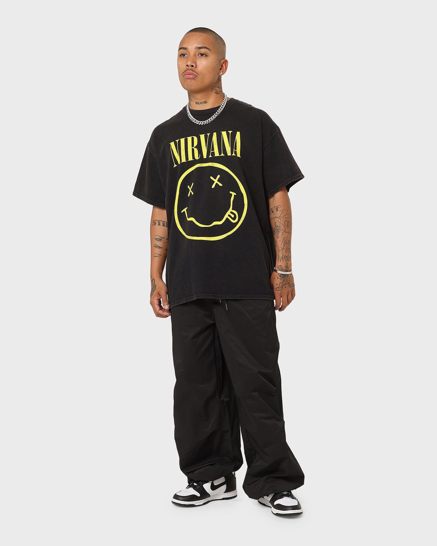 Anti Pilling Fabric Seasonal top Nirvana Smiley Vintage Tee Washed Black