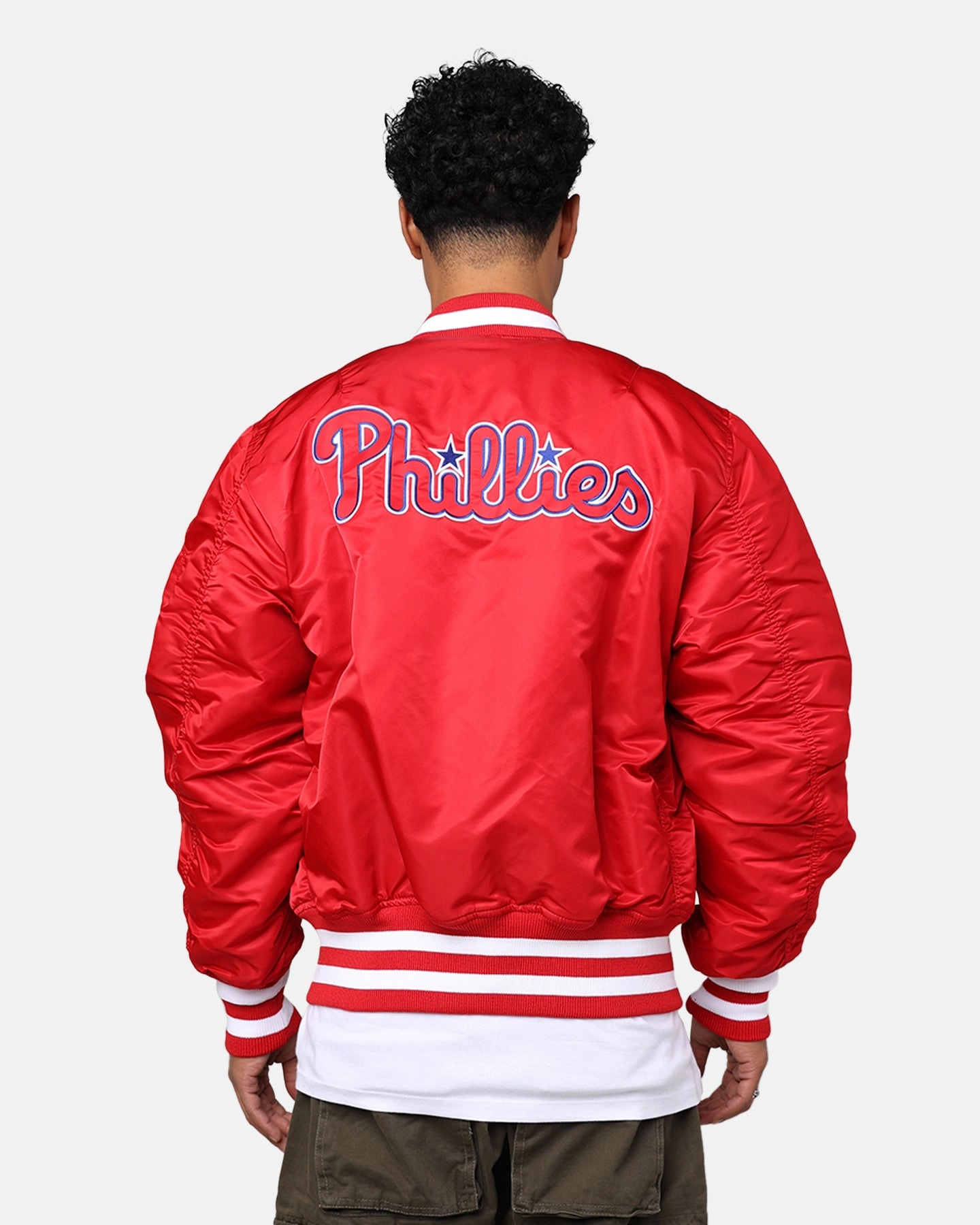 cruelty - free New Era X Alpha Series X MLB Philadelphia Phillies MA-1 Bomber Jacket Red