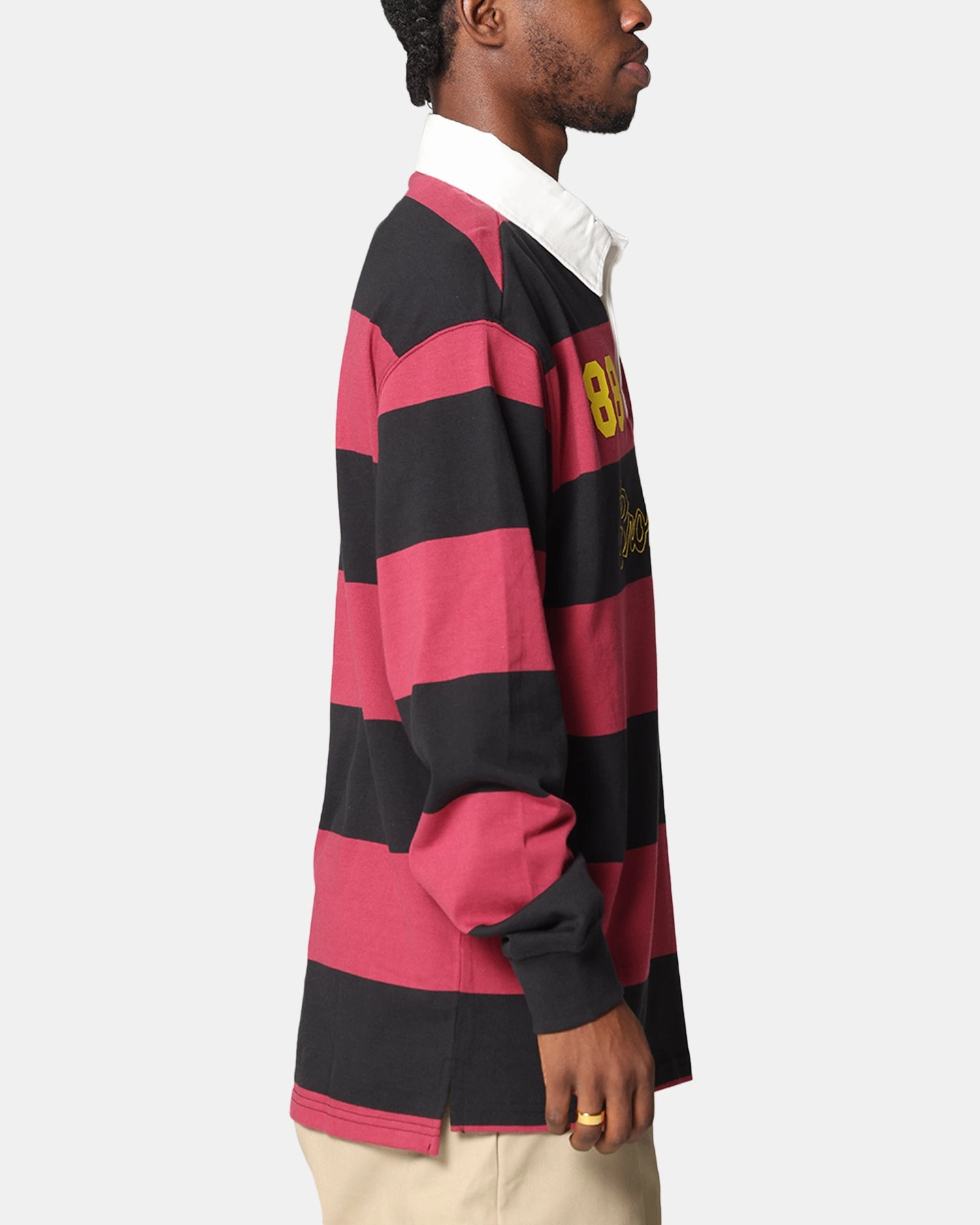 Bleacher Athletic Brisbane Broncos NRL Stripe Rugby Polo Shirt Official Team Colour Reinforced Stitching Casual Friday