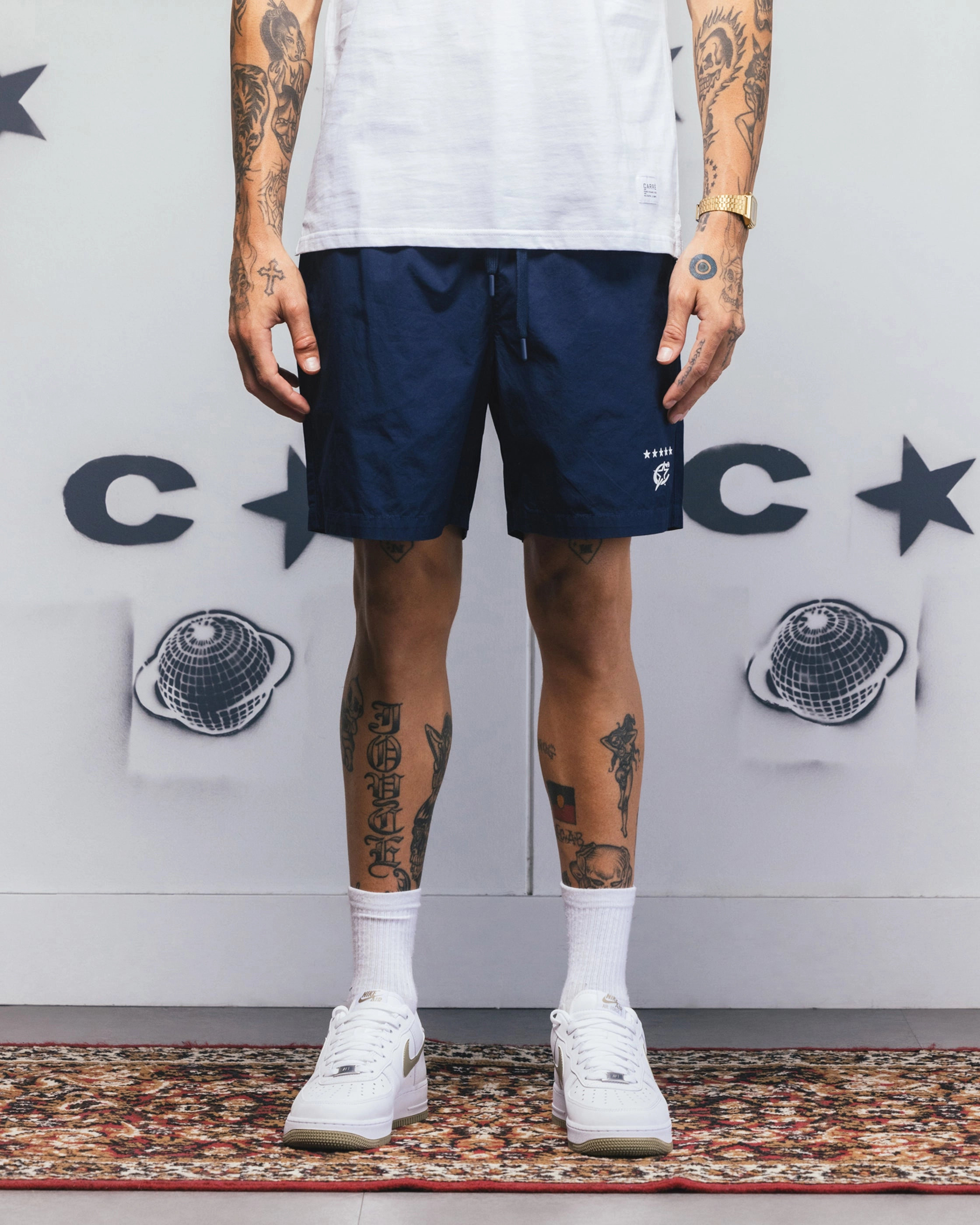 education industry suede look Carre C-Star Beach Shorts Navy