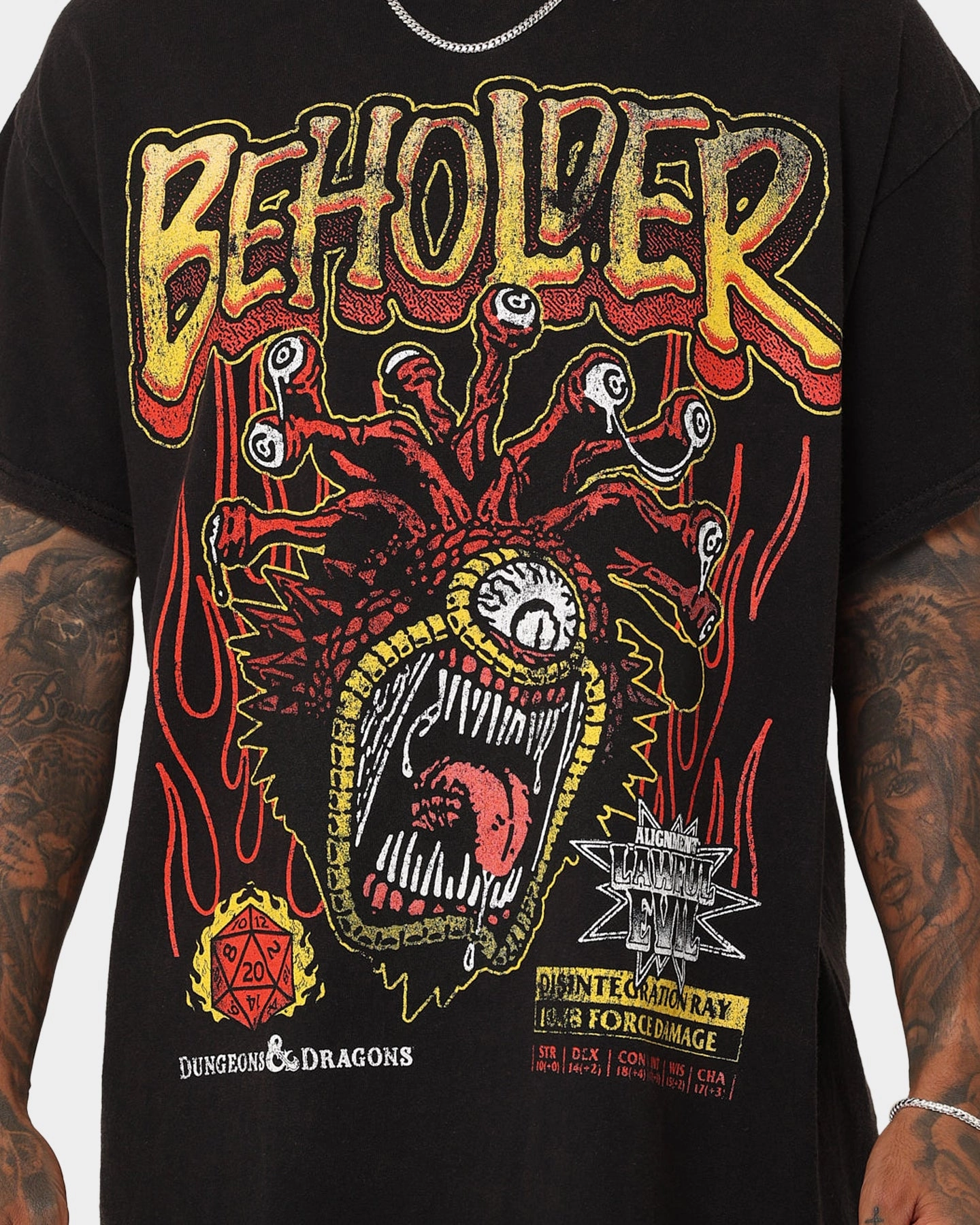 Rats Get Fat X Dungeons And Dragons Beholder Vintage T-Shirt Black Wash Fun and Playful