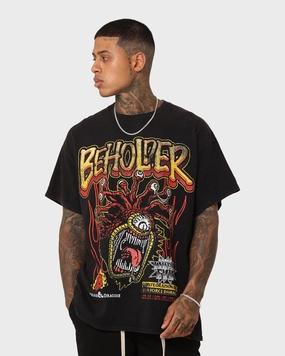 Rats Get Fat X Dungeons And Dragons Beholder Vintage T-Shirt Black Wash Animal Print Cozy Look