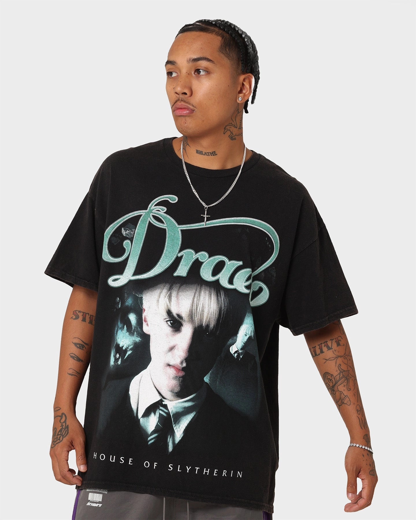 American Thrift X Harry Potter Draco Vintage T-Shirt Black Wash AntiBacterialTreatment contrast