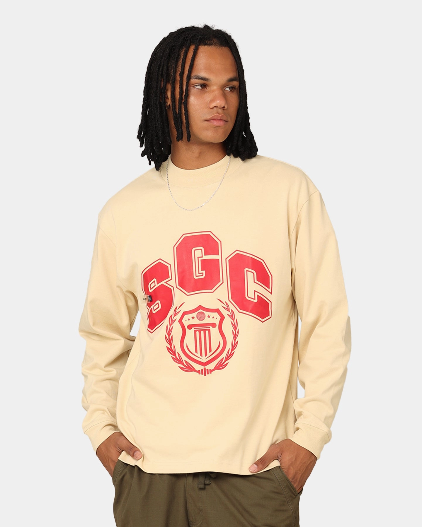 Urban Streetwear Students Golf Addington Long Sleeve Mock Neck T-Shirt Sand
