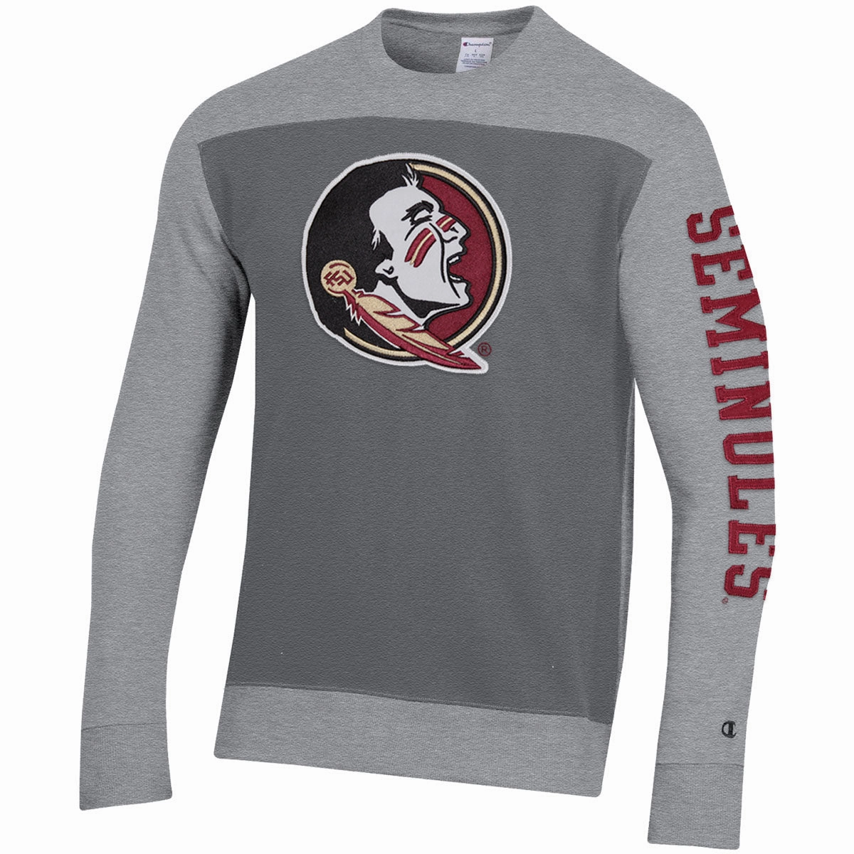 AntiStatic Treatment Comfortable Collar Champion Men's Seminole Logo/Seminoles Crew Fleece - Grey/Granite
