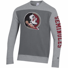 Champion Men's Seminole Logo/Seminoles Crew Fleece - Grey/Granite QuickDry Technology Short Sleeve