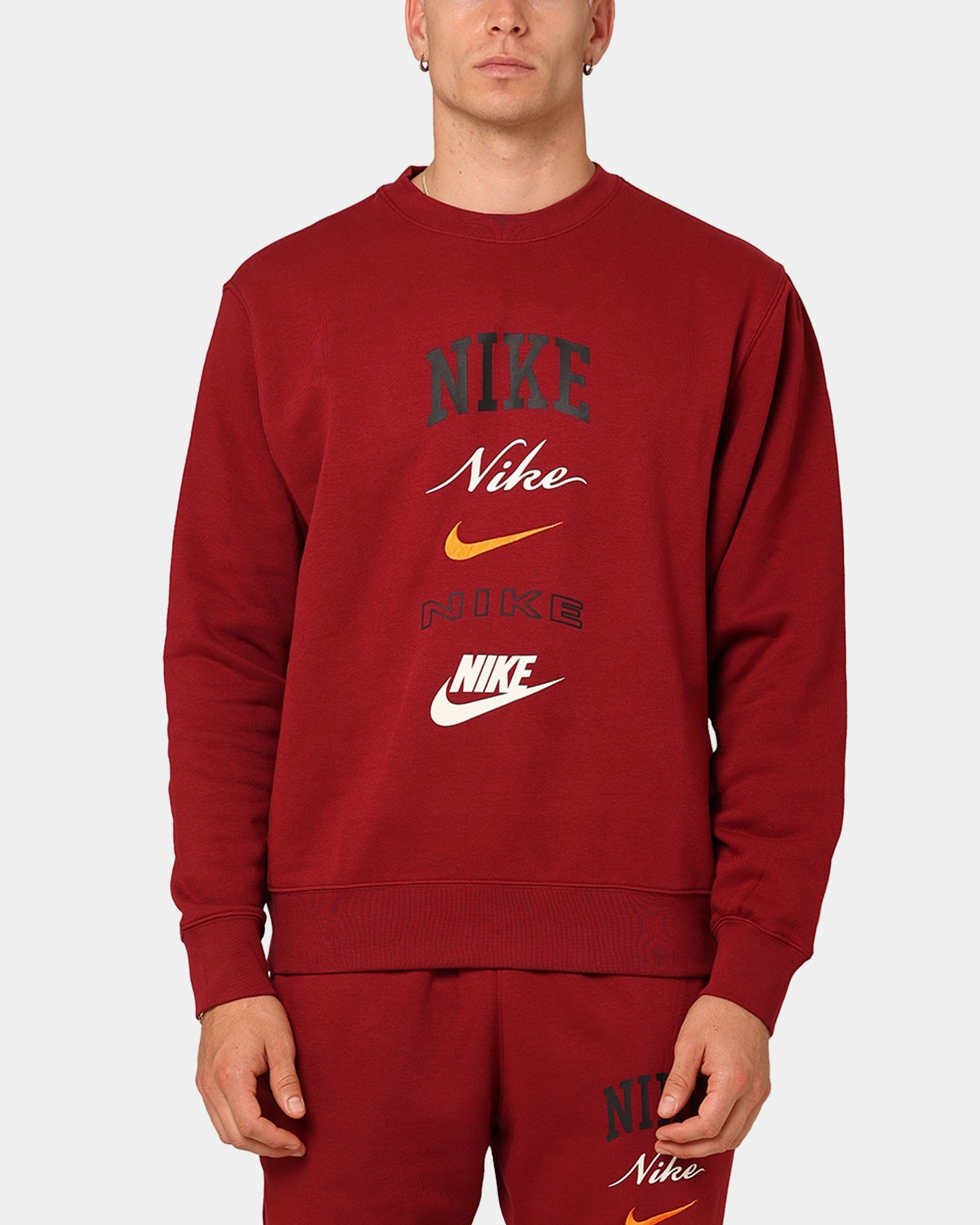 Non Irritating Edging 3-In-1 Set Nike Club Fleece Long-Sleeve Crewneck Team Red/Sail