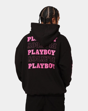YKK Zipper Quality Flex Stretch Material Playboy Side Bunny Stack Hoodie Black