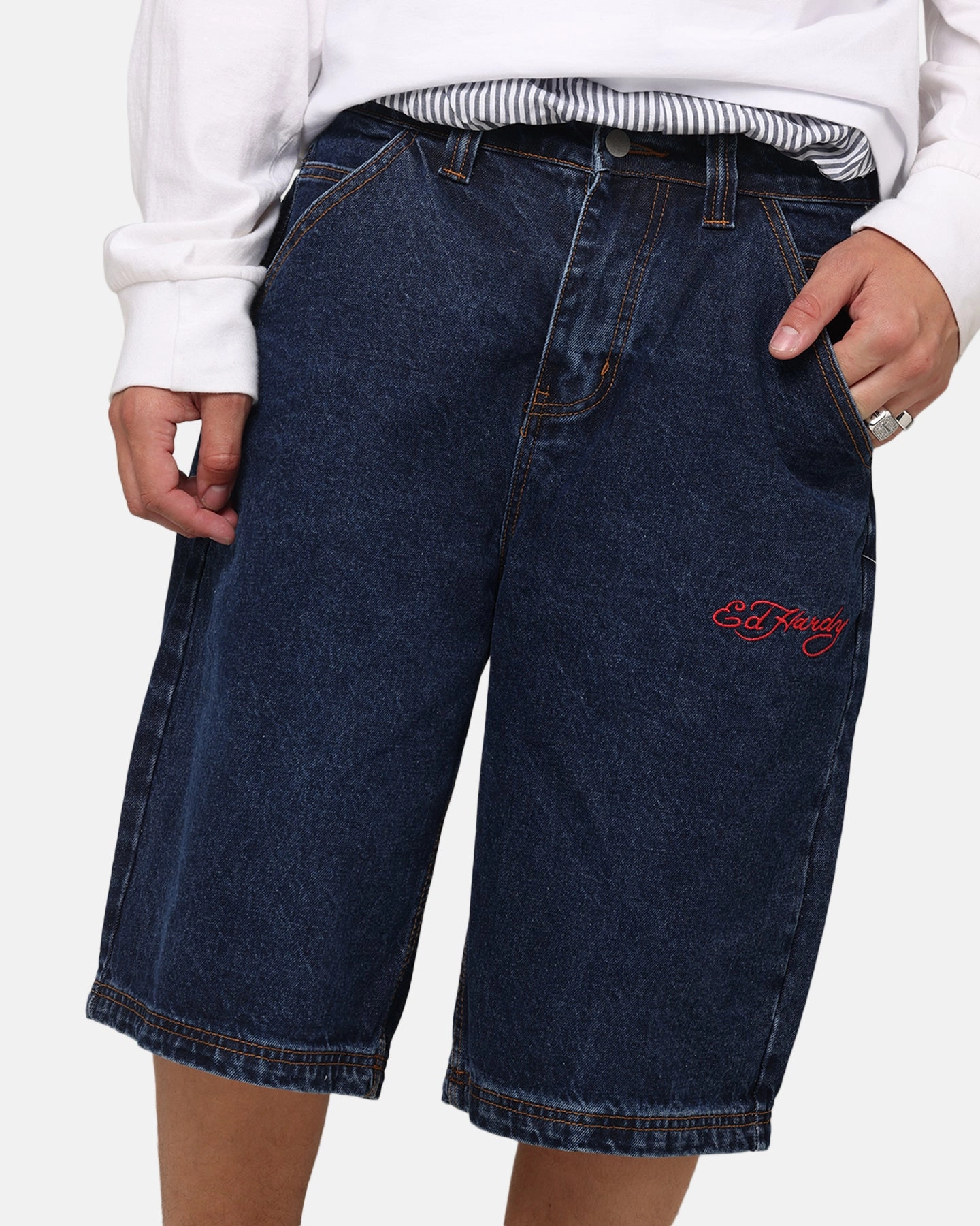 hoodie Hassle free maintenance Ed Hardy Brave Hearts Jorts Indigo
