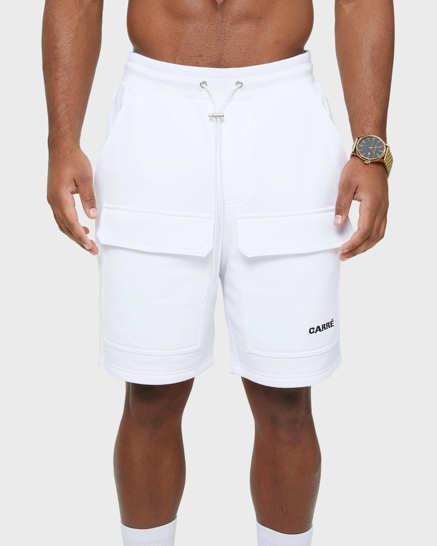 Carre Dominateur Cargo Shorts White Smart Casual Tear Resistant Fabric