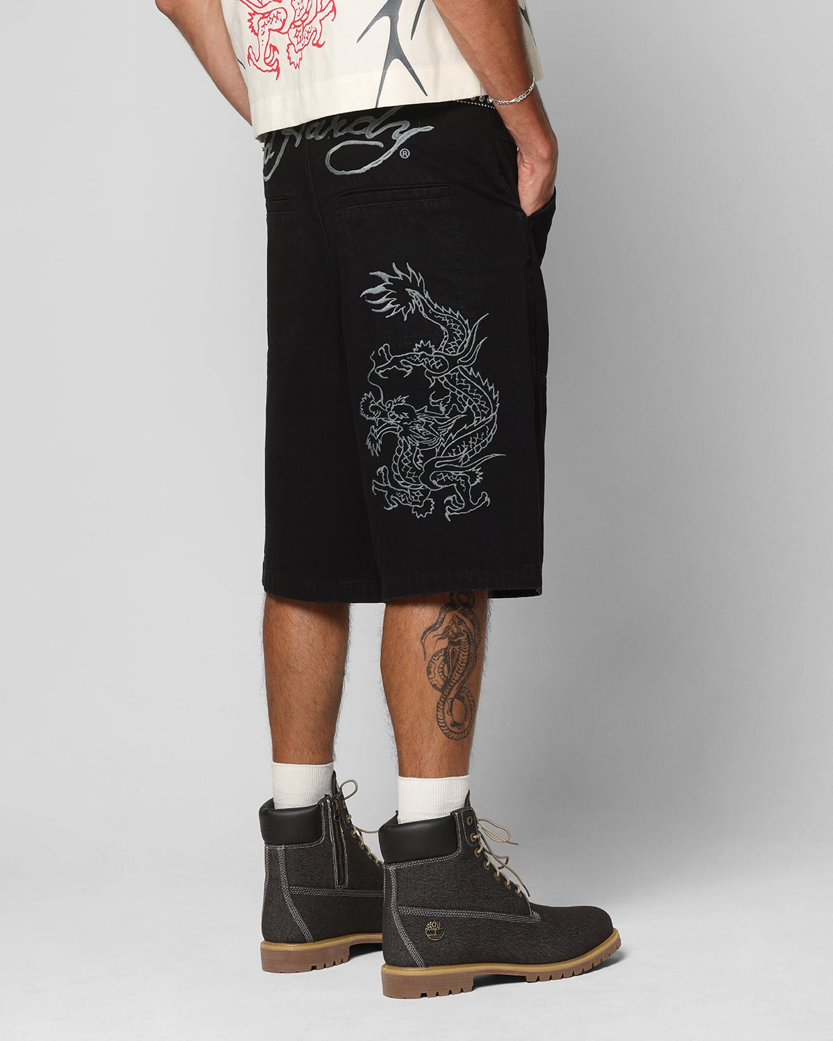 Ed Hardy Dragon Jorts Black Roll Resistant Waist Reinforced Stress Points