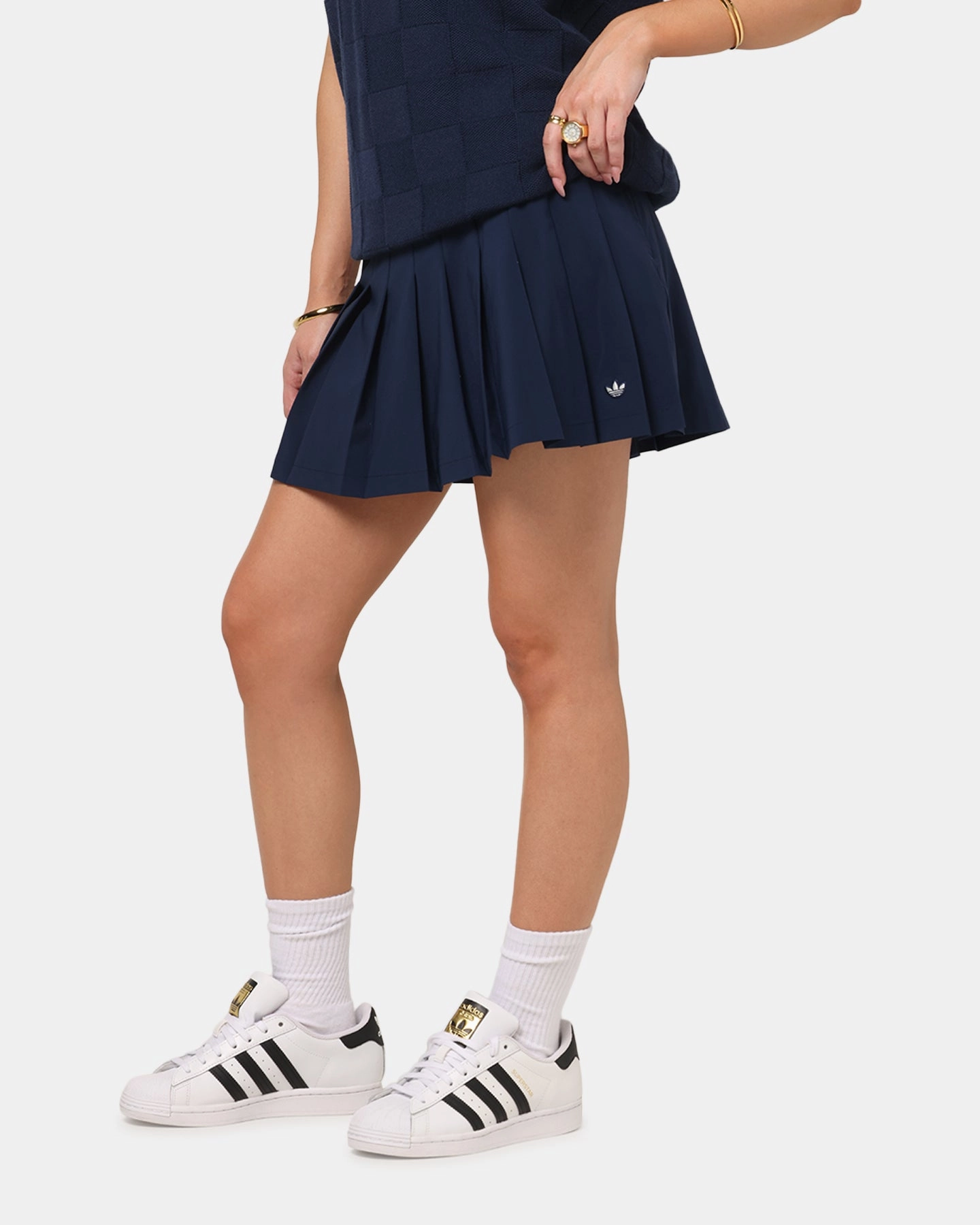 perforated design Adidas Women's Originals Pleated Skort Night Indigo