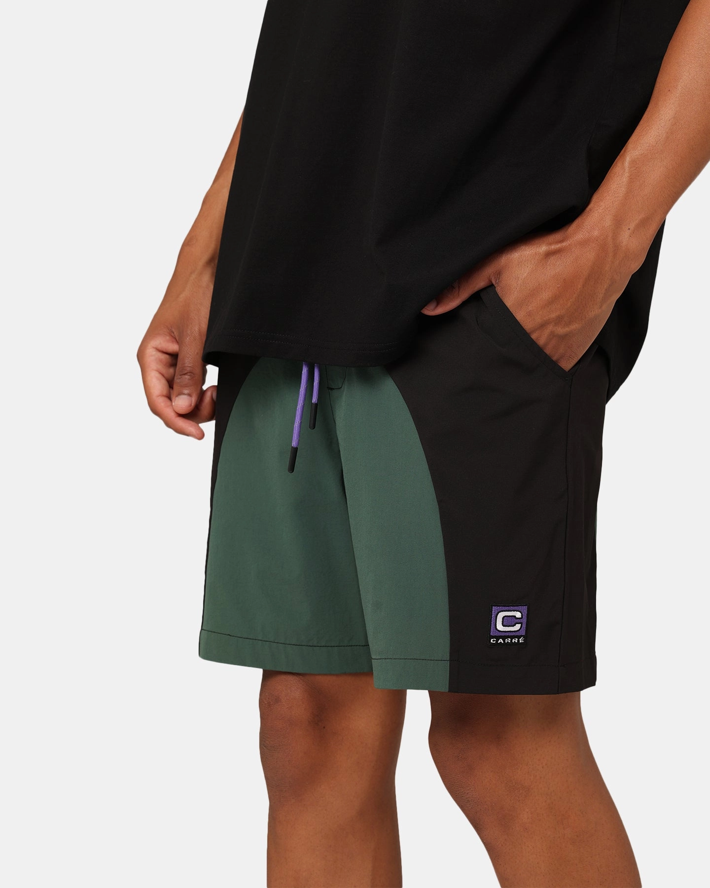 Adjustable Waist Summer essentials Carre Two Tone Shorts Black/Green