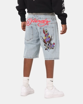Ed Hardy Double Waist Camo Jorts Mid Blue Denim sports event