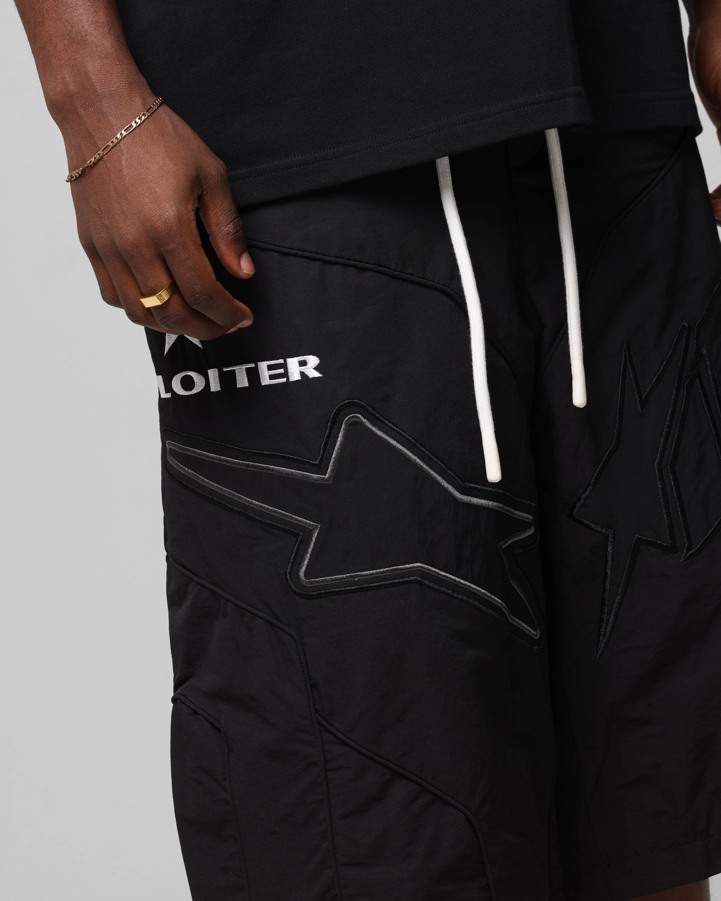 Loiter Motocross Shorts Black Durable Hem Finishing