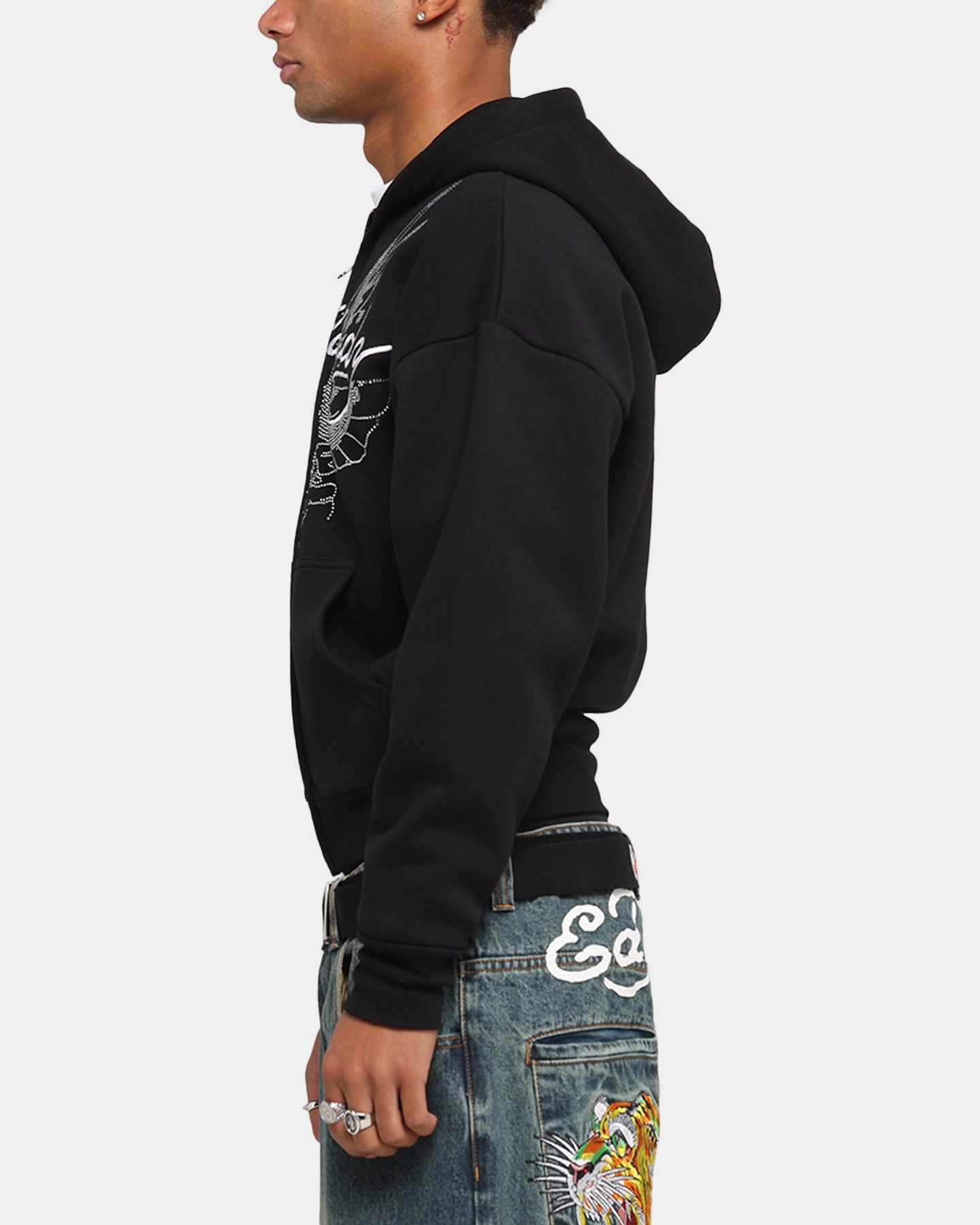 Ed Hardy Eagle Rhinestone Zip Hoodie Black Desire Efficient Protection