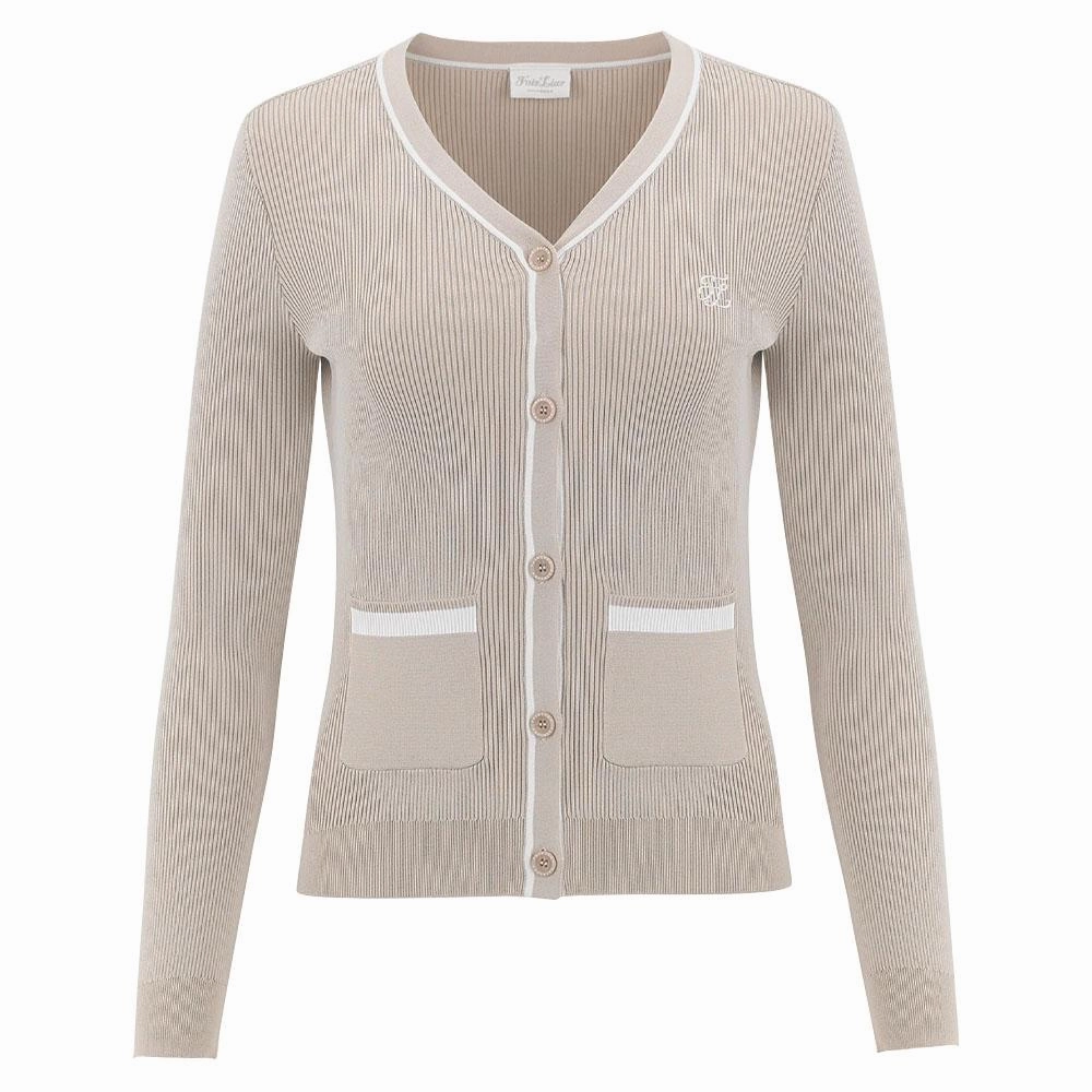 Fairliar Point Color Ribbed Golf Cardigan Beige - FW23 Women Flexible Fit Flexible Fit Wear