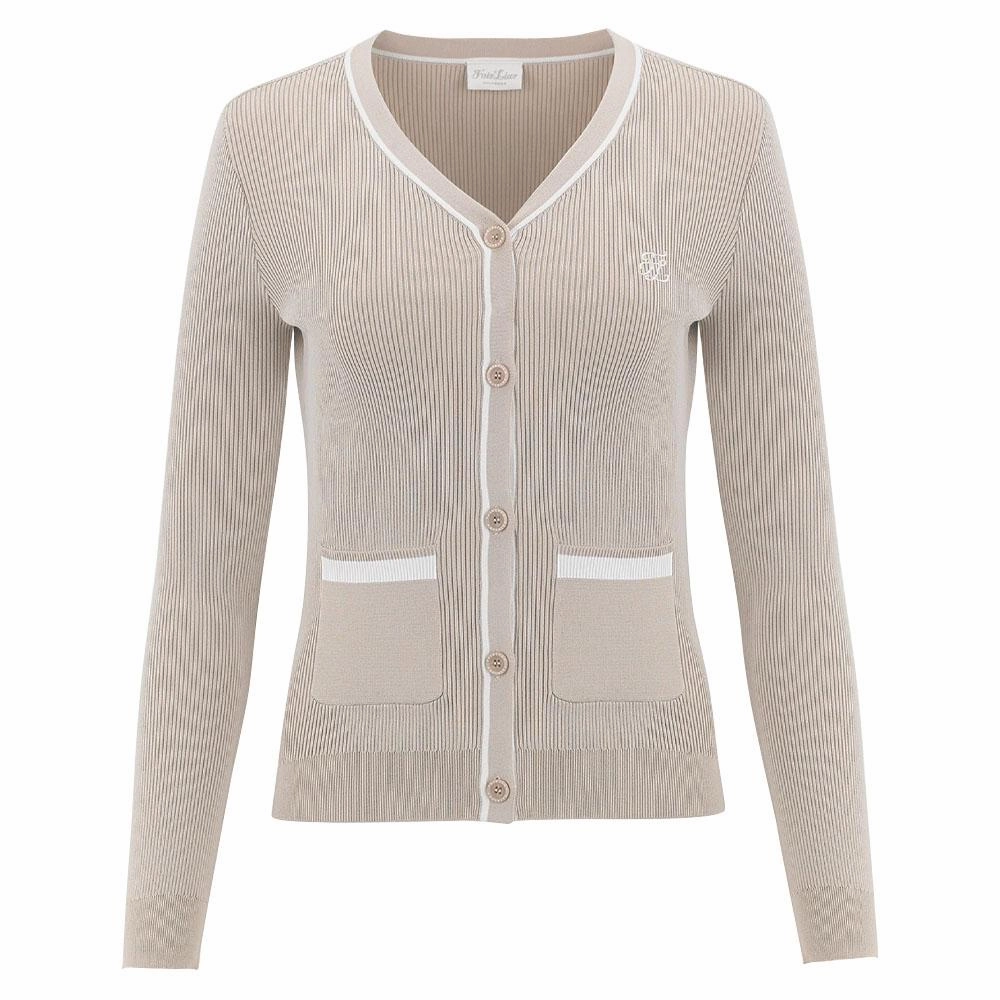 AdjustableCuffs No Static Fairliar Point Color Ribbed Golf Cardigan Beige - FW23 Women