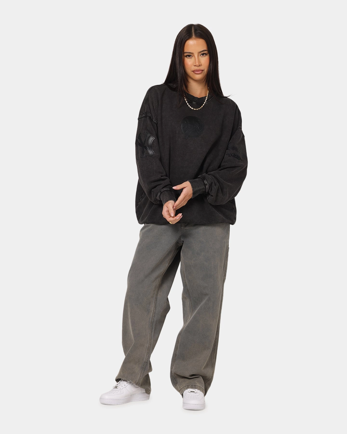 Comfy Layers Stretch Comfort Pro Standard New York Yankees 'Wash Vanguard' Fleece Crewneck Washed Black