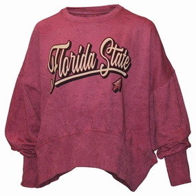 Regulation - following Odor Control Nanotechnology Pressbox Women's Florida State Arrowhead Design Sun Washed Dolman Sleeve Crew Sweatshirt - Garnet