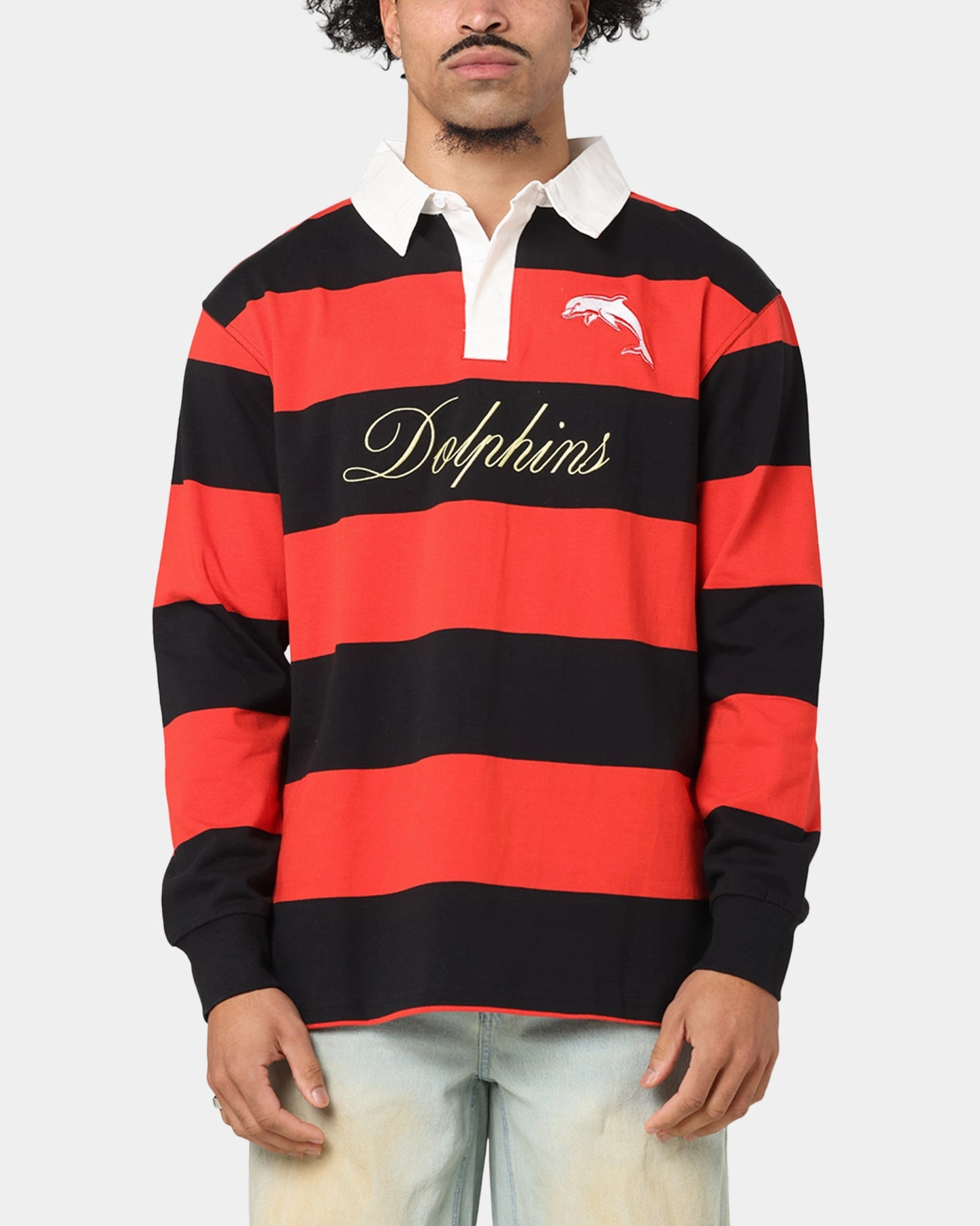 AntiStatic Treatment Casual Friday Bleacher Athletic Dolphins NRL Stripe Rugby Polo Shirt Official Team Colour