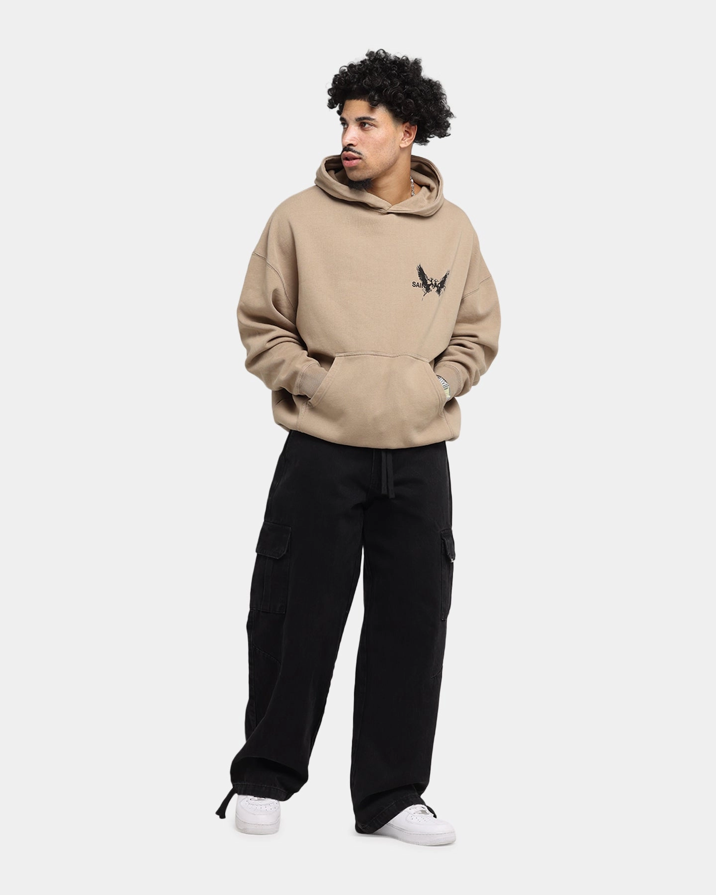 hot climate low traffic areas Saint Morta Black Doves Boxy Hoodie Tan