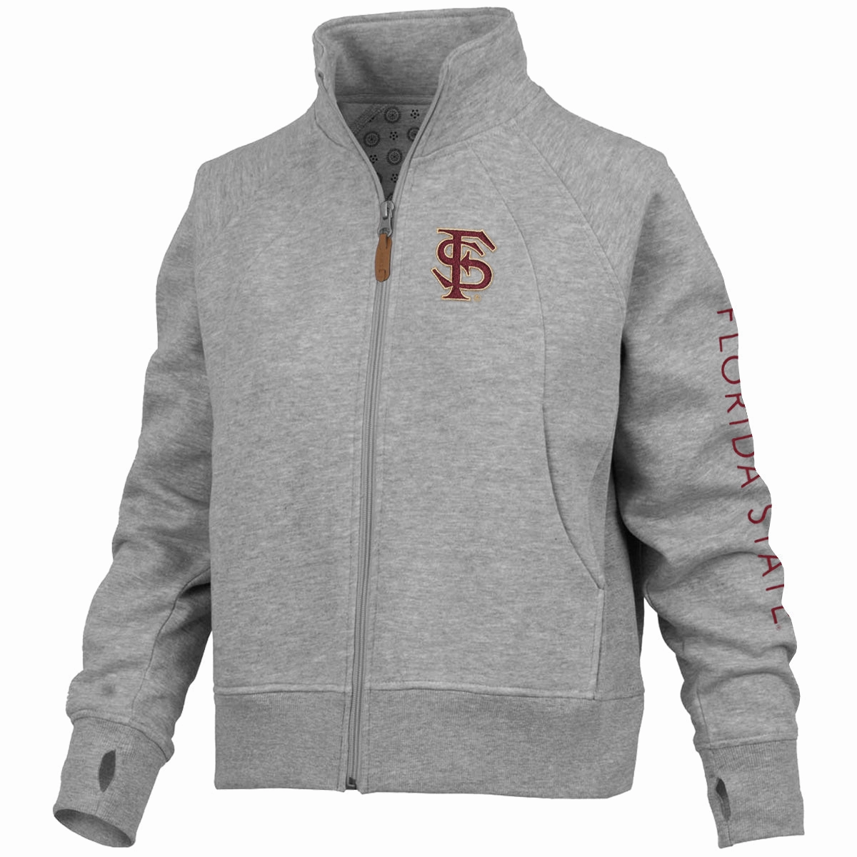 Industrial - strength Pressbox Women's Interlocking FS/Florida State Sleeve Design Full-Zip Fleece - Heather Grey