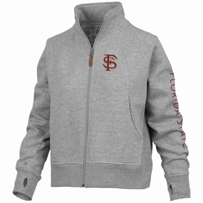 Robust Border - protection - worthy Pressbox Women's Interlocking FS/Florida State Sleeve Design Full-Zip Fleece - Heather Grey