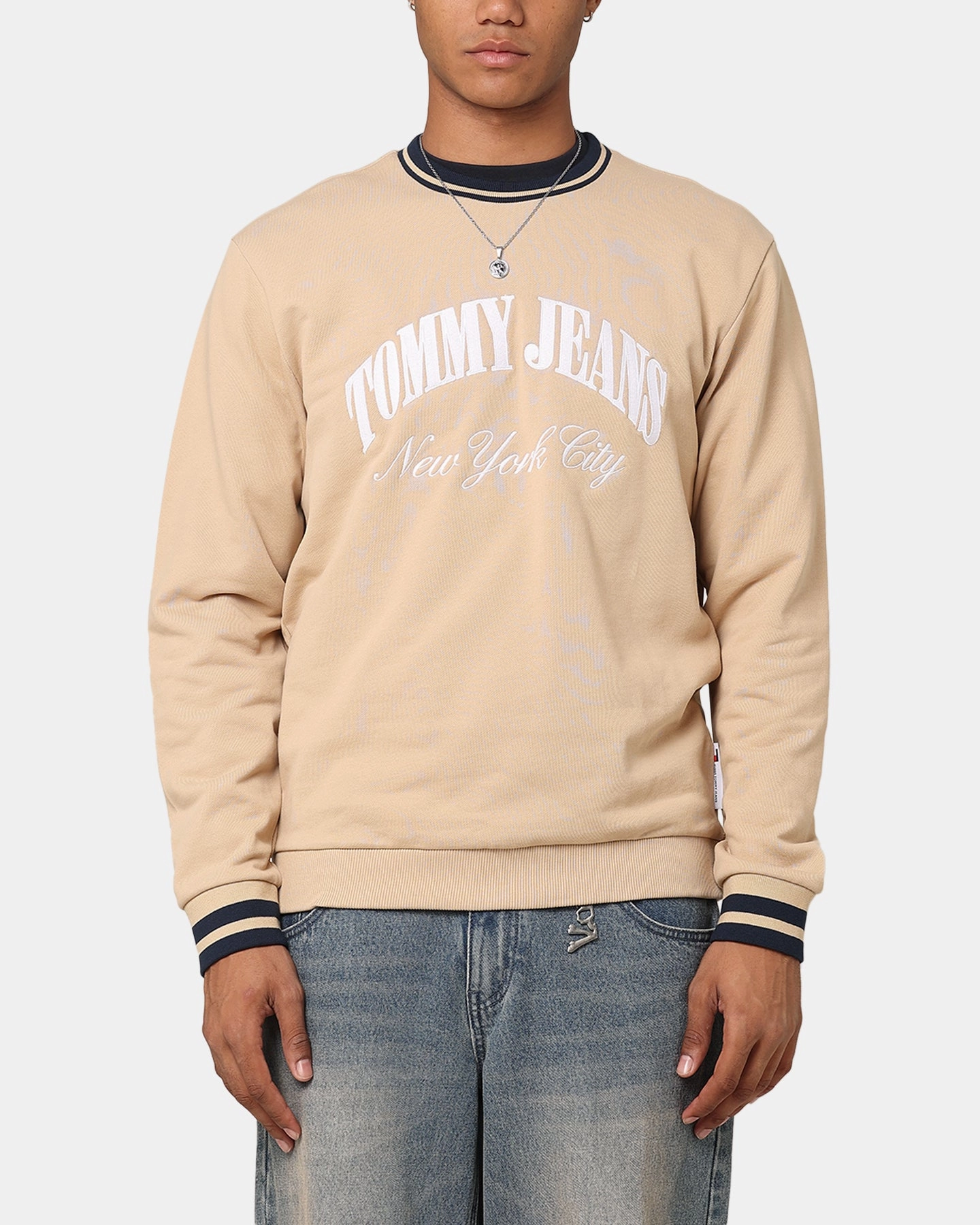 Tommy Jeans TJM Reg Tipping Varsity Crewneck Tawny Sand Reflective Safety Trim