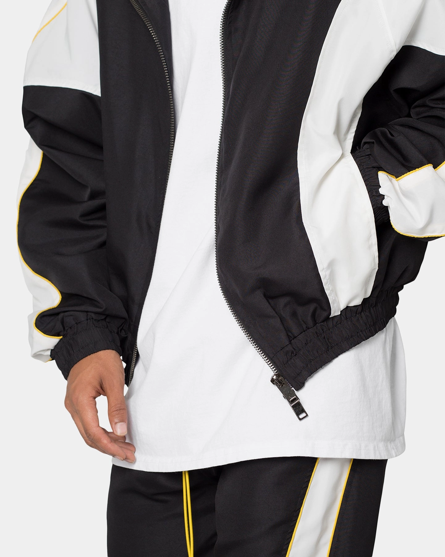 Rollaway Collar Feature MNML Moto Racing Jacket Black/White