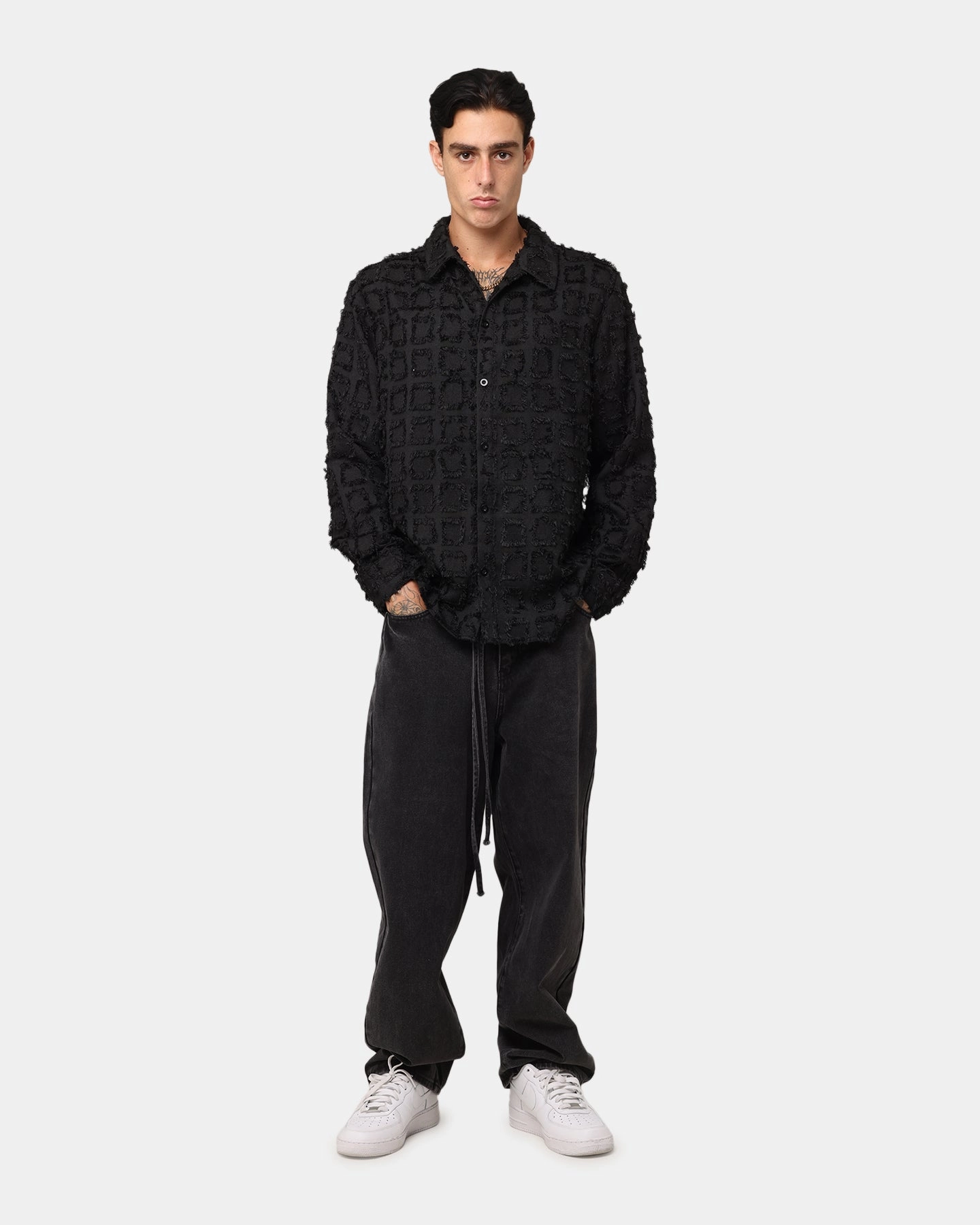 No Chafe Edging Sheer Panel XXIII Hedge Maze Over Shirt Black