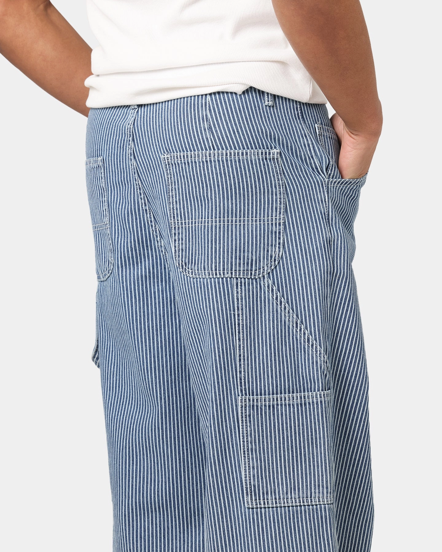 XXIII Striped Work Pant Navy Stripe elastic waistband Anti Bacterial Treatment
