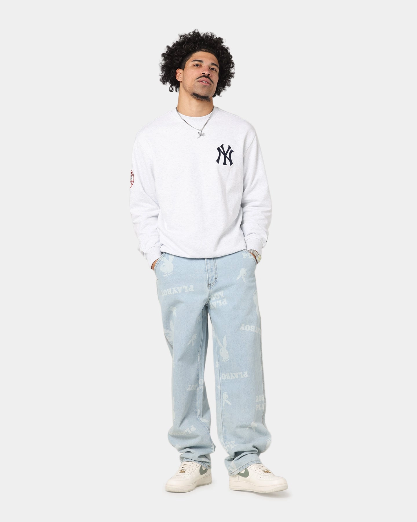 Playboy Mess Denim Jeans Light Indigo Weighted Hemline Winter Warmth Festival Outfit Outdoor Adventure