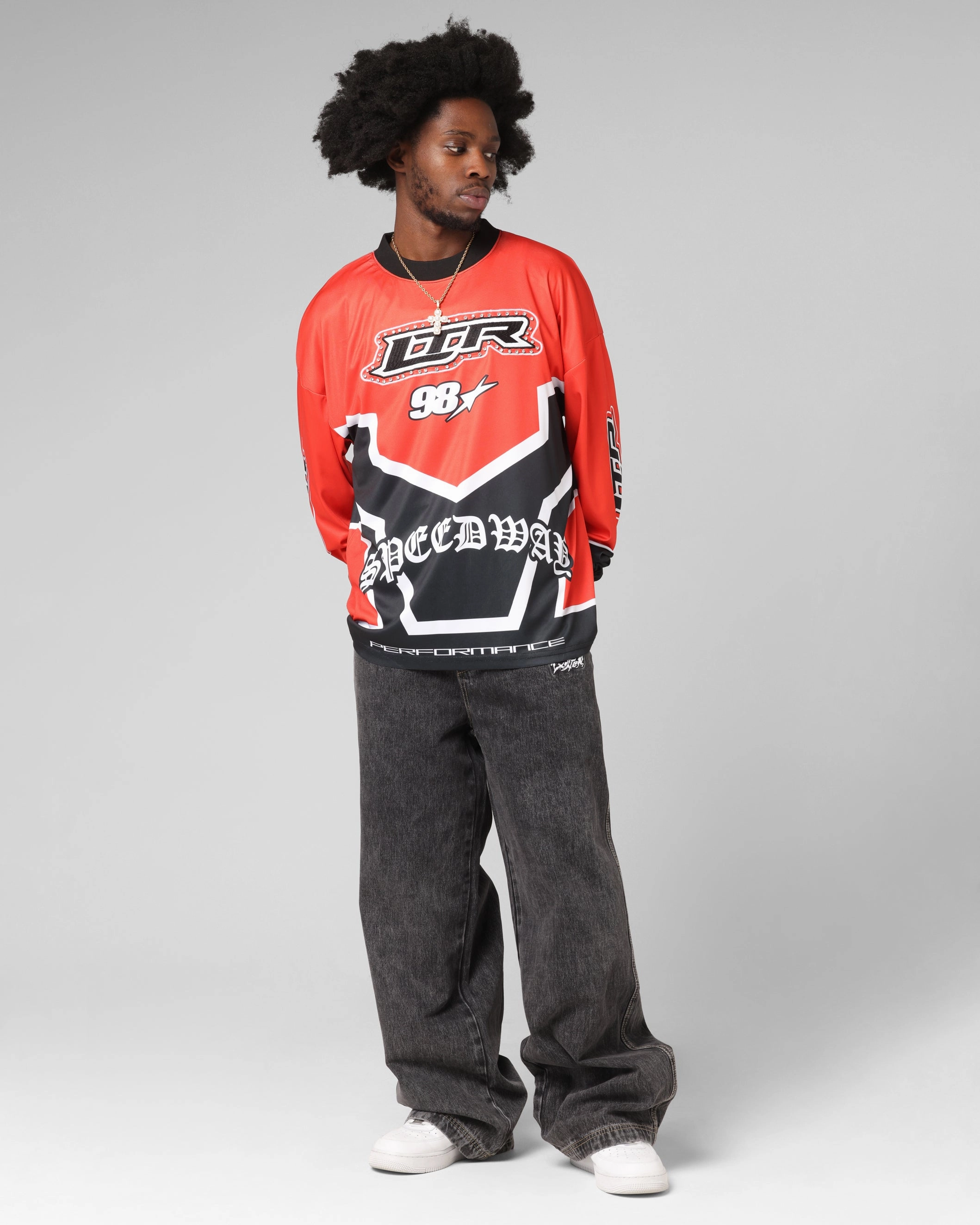 Loiter Thrill Racing Long Sleeve T-Shirt Red Everyday Casual Cozy Look