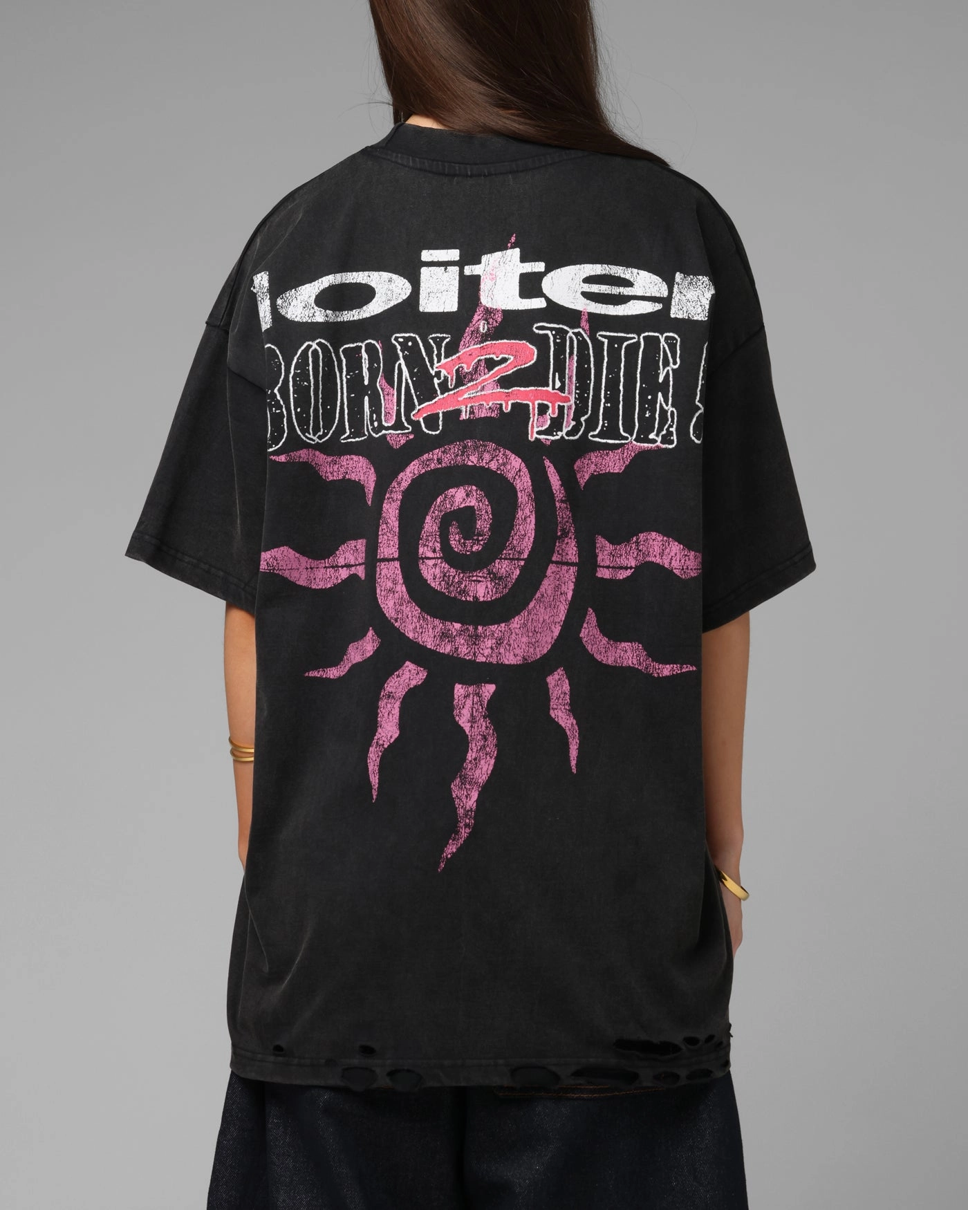 Loiter Weezy Premium Vintage T-Shirt Washed Black Embroidered Details