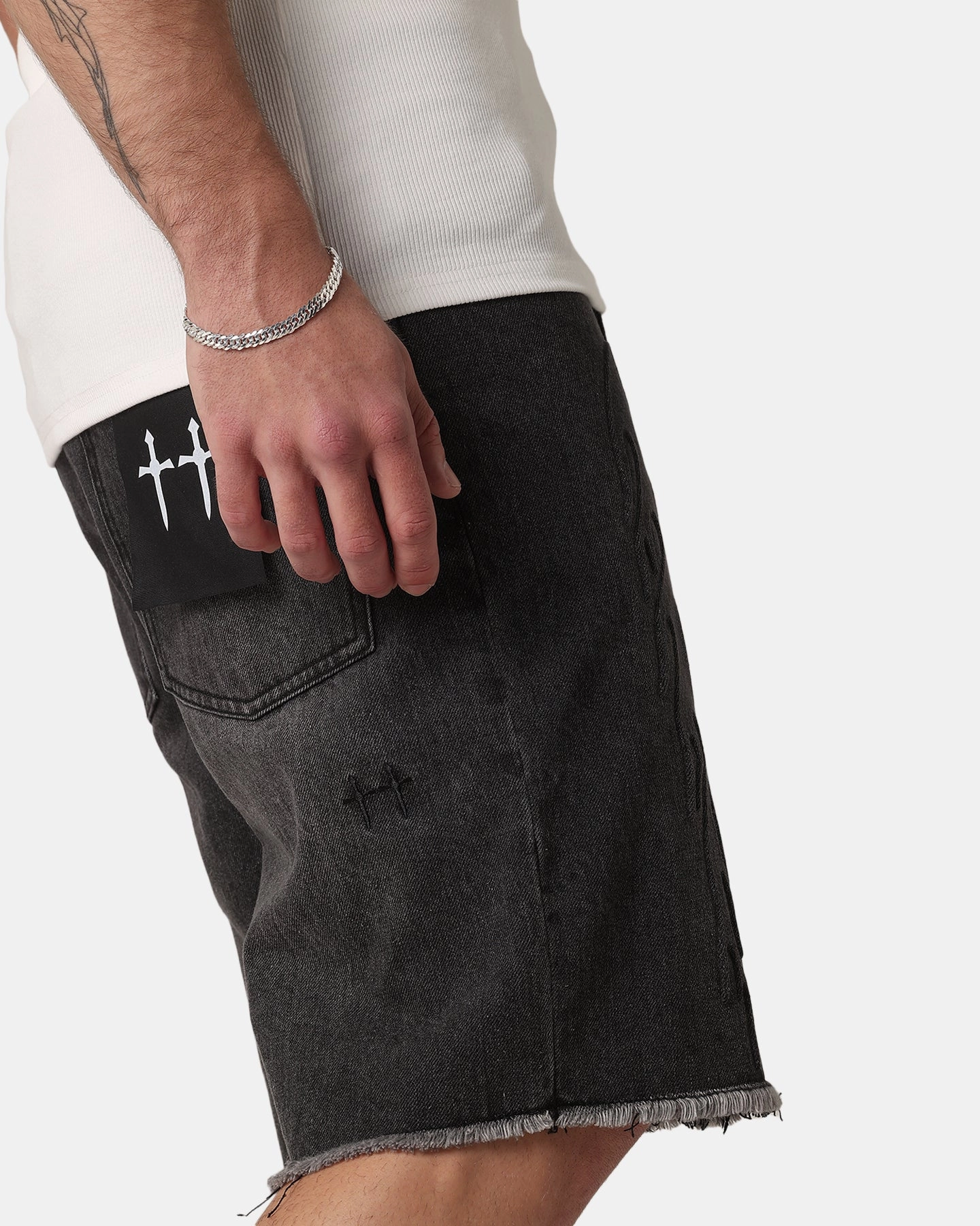 Saint Morta Inferno Baggy Denim Shorts Black Shadow Pocket Reinforcement