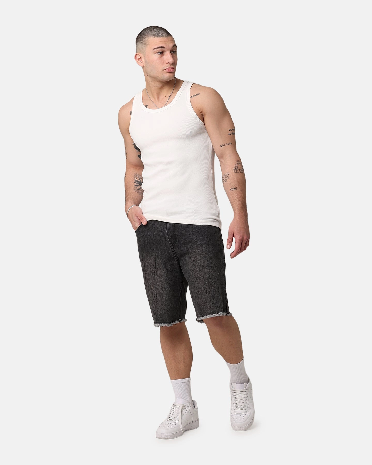 Saint Morta Inferno Baggy Denim Shorts Black Shadow Wrinkle-Resistant