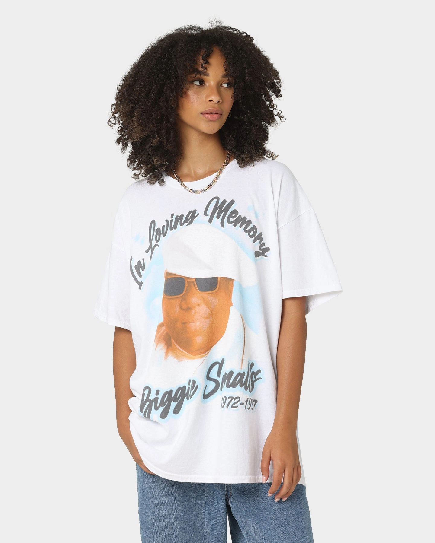 Daily Trend Thermal Regulation Layer Notorious B.I.G Biggie Airbrush T-Shirt White