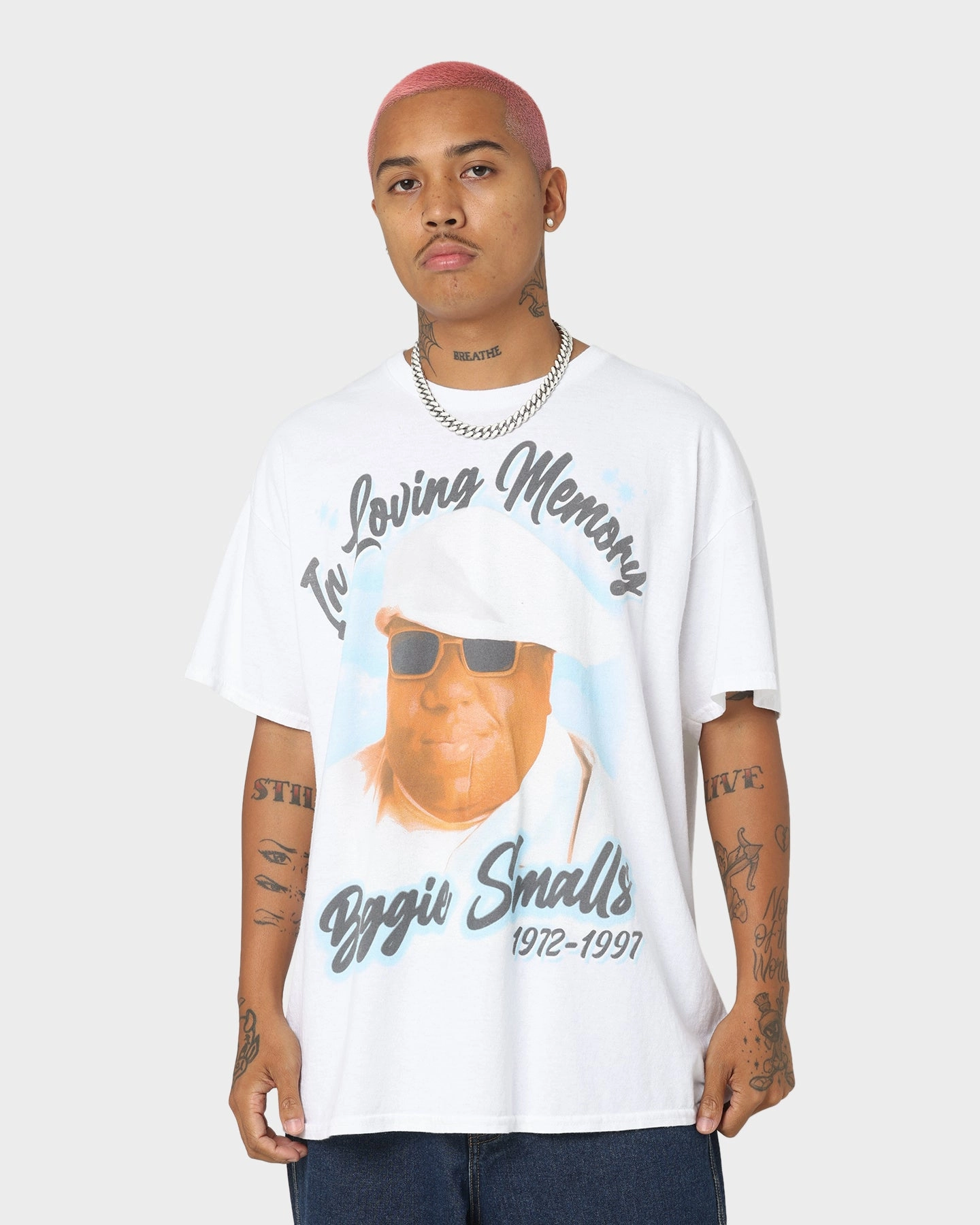 elastic waistband Notorious B.I.G Biggie Airbrush T-Shirt White