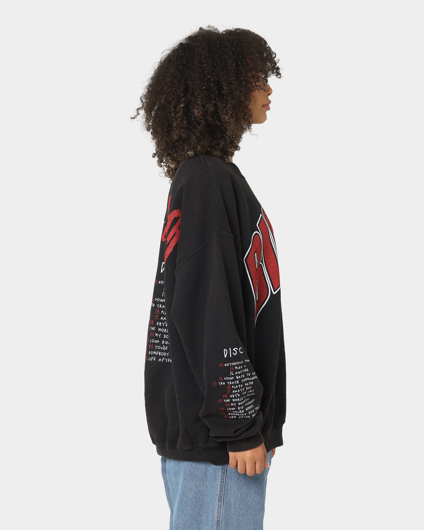 Trendy Tops Urban Trend Look Notorious B.I.G Biggie Tracklist Crewneck Black