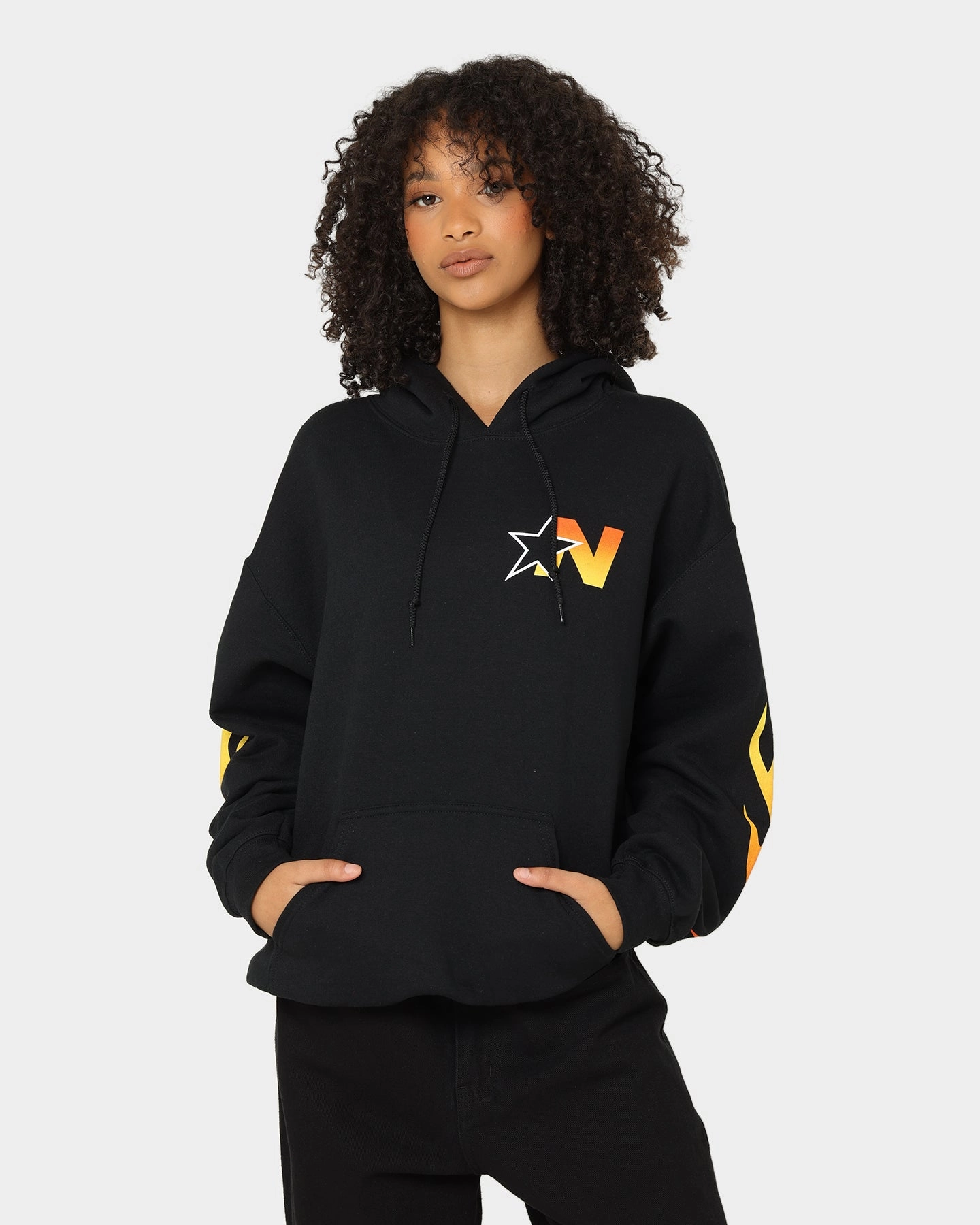 Quick-Drying Shirt Layered Style NSYNC Flame Photo Hoodie Black
