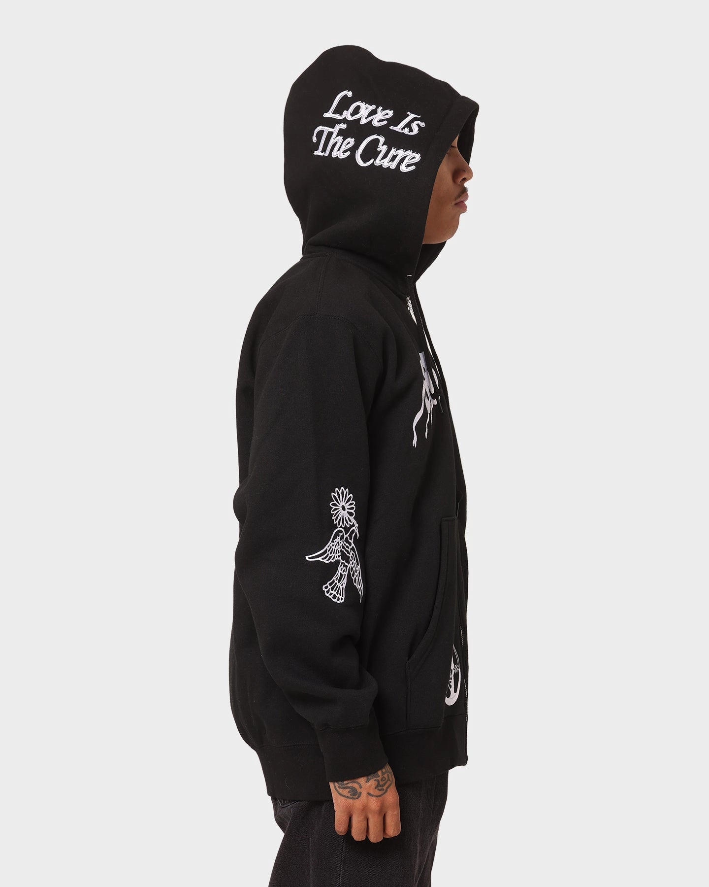 Solid Color Obey Flash Zip Hoodie Black