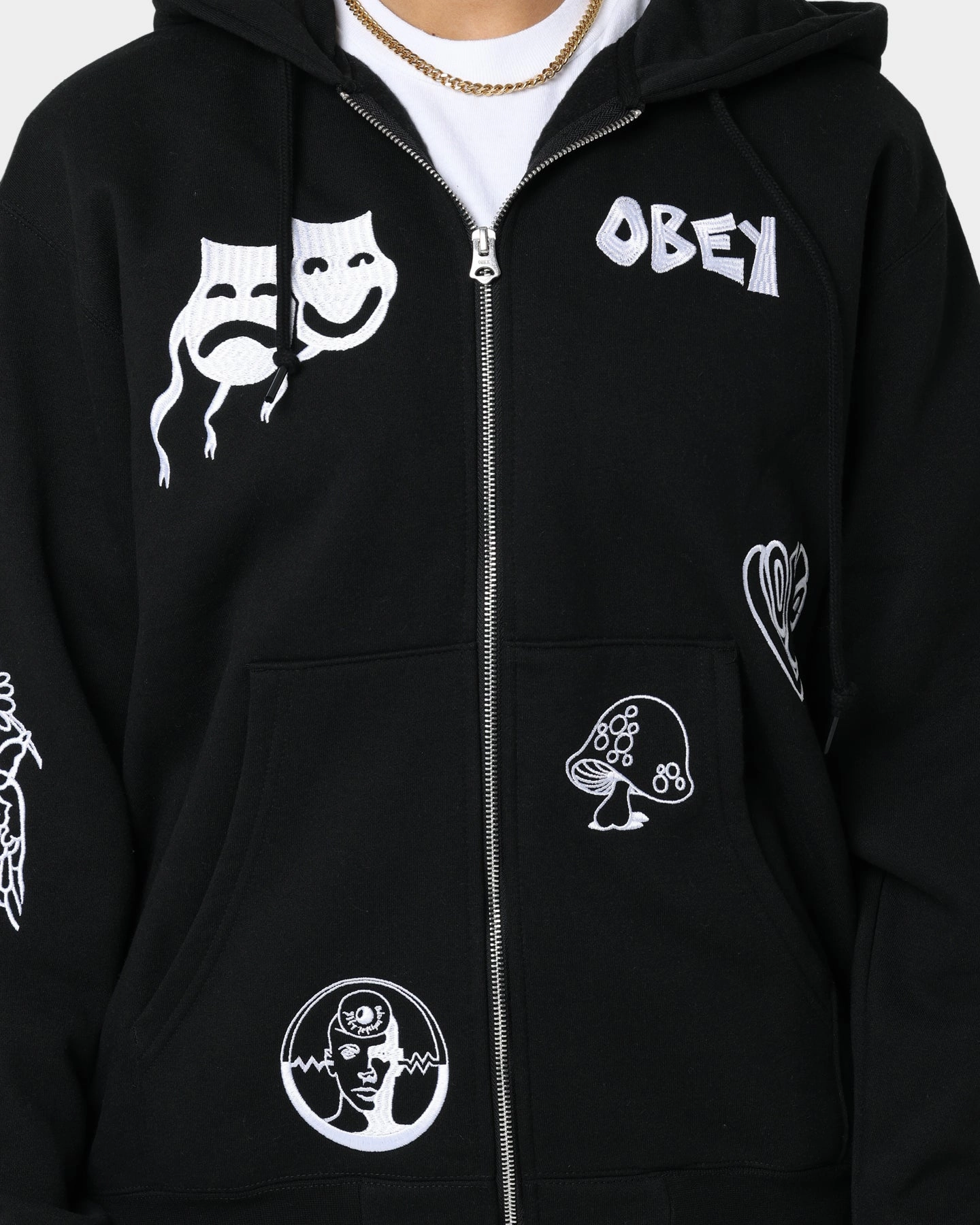 Magnetic Closure Obey Flash Zip Hoodie Black