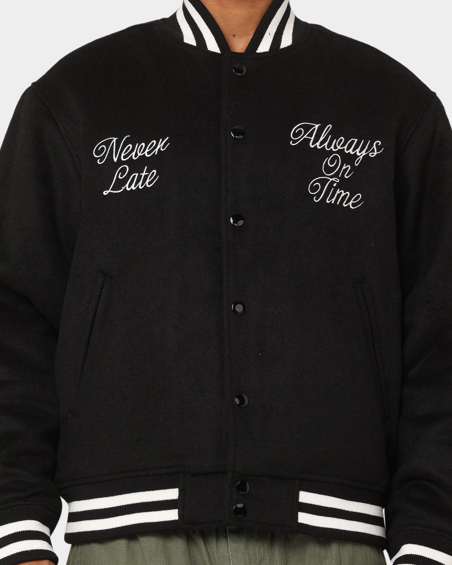 Obey Time Varsity Jacket Black investment piece All Season Fit