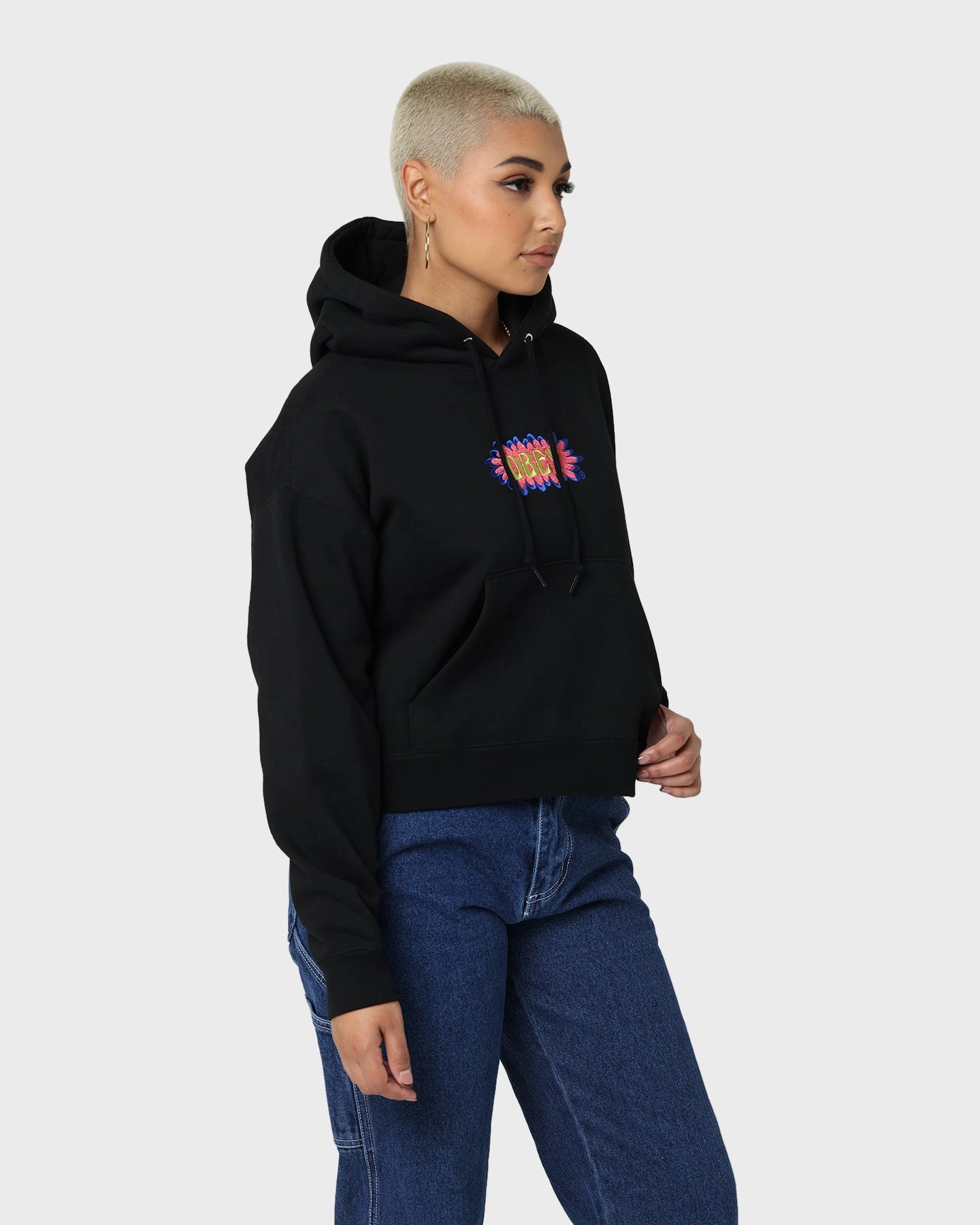 Obey Women's Bubble Cropped Hoodie Black Lipstick