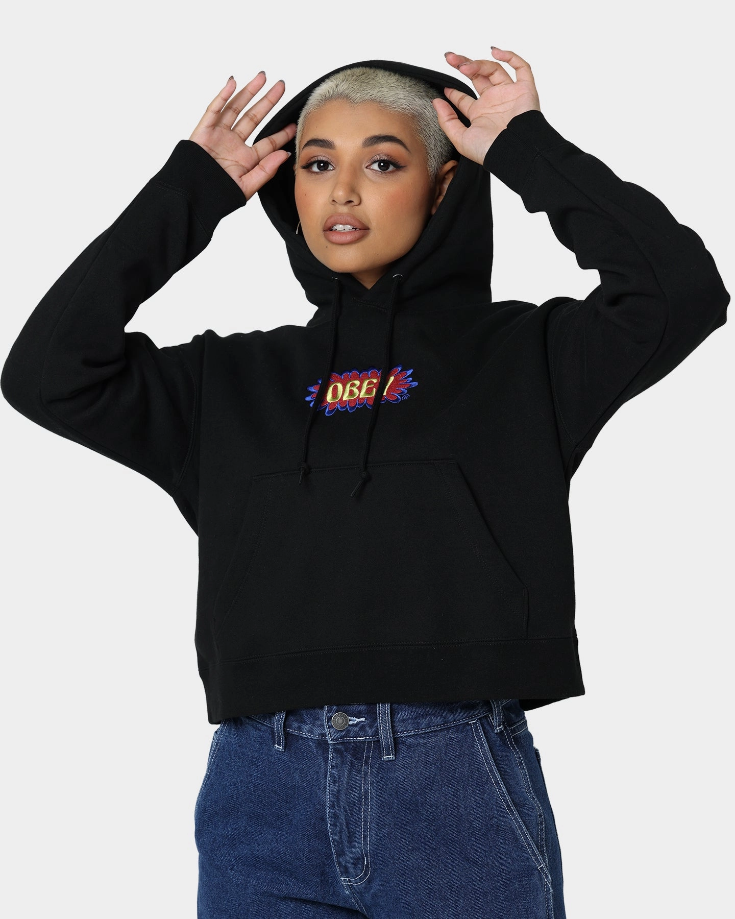 Travel Ready Obey Women's Bubble Cropped Hoodie Black
