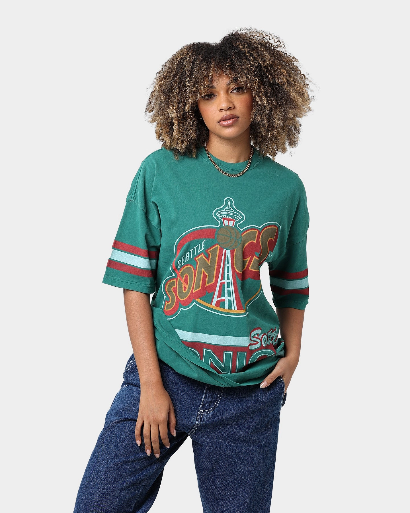 Mitchell & Ness Seattle Sonics Vintage Conference T-Shirt Faded Green Essential Clothing High Durability Weave